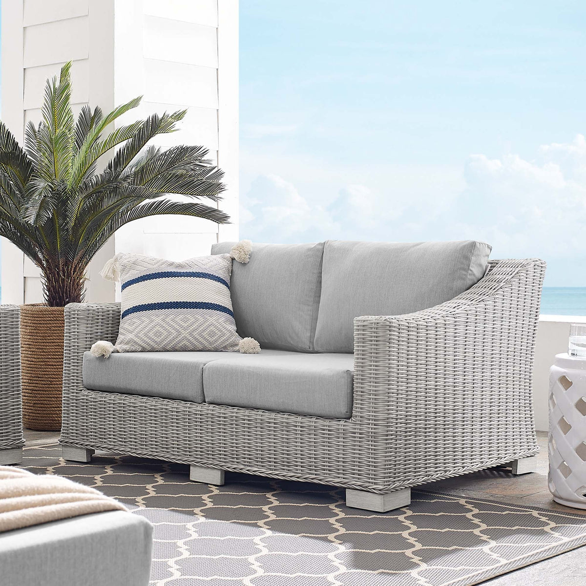 Conway Sunbrella® Outdoor Patio Wicker Rattan Loveseat - view 26