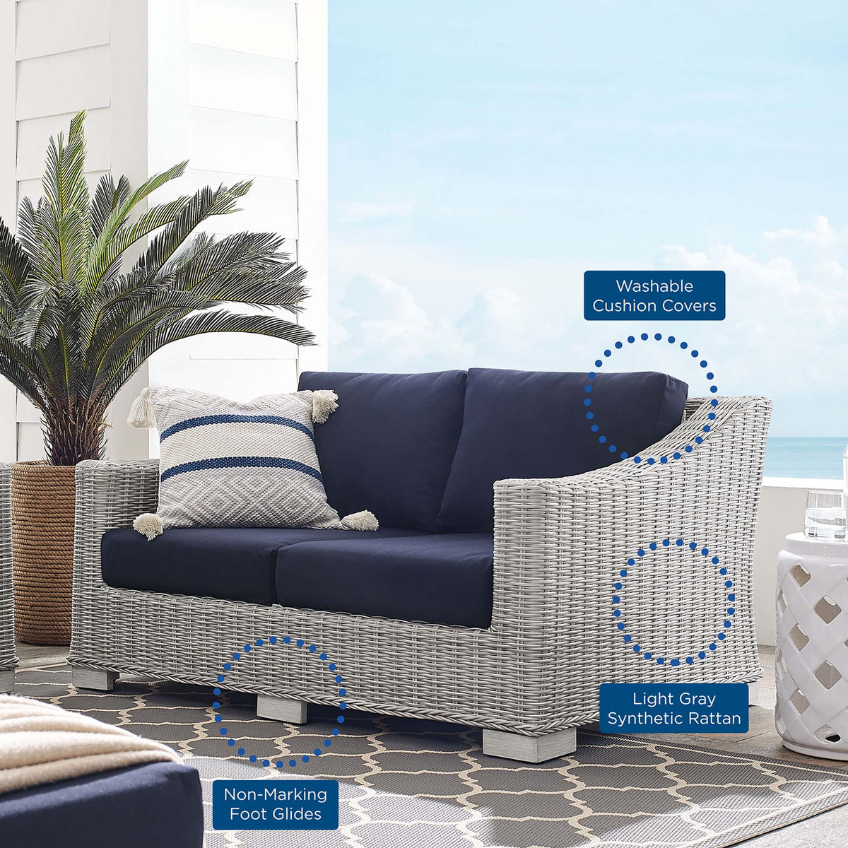 Conway Sunbrella® Outdoor Patio Wicker Rattan Loveseat - view 22