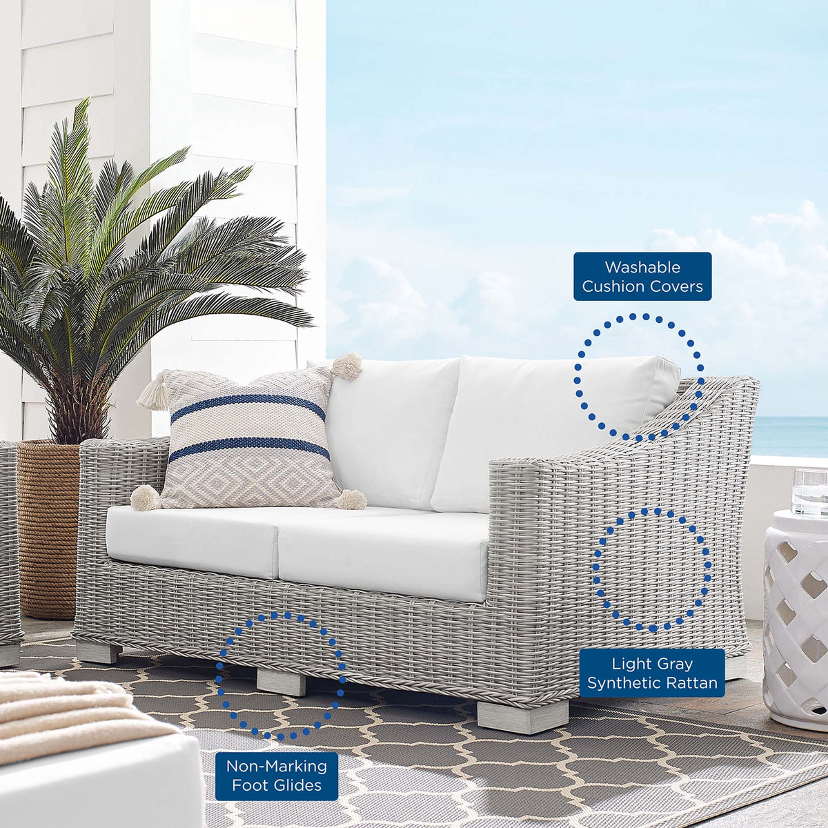 Conway Sunbrella® Outdoor Patio Wicker Rattan Loveseat - view 24