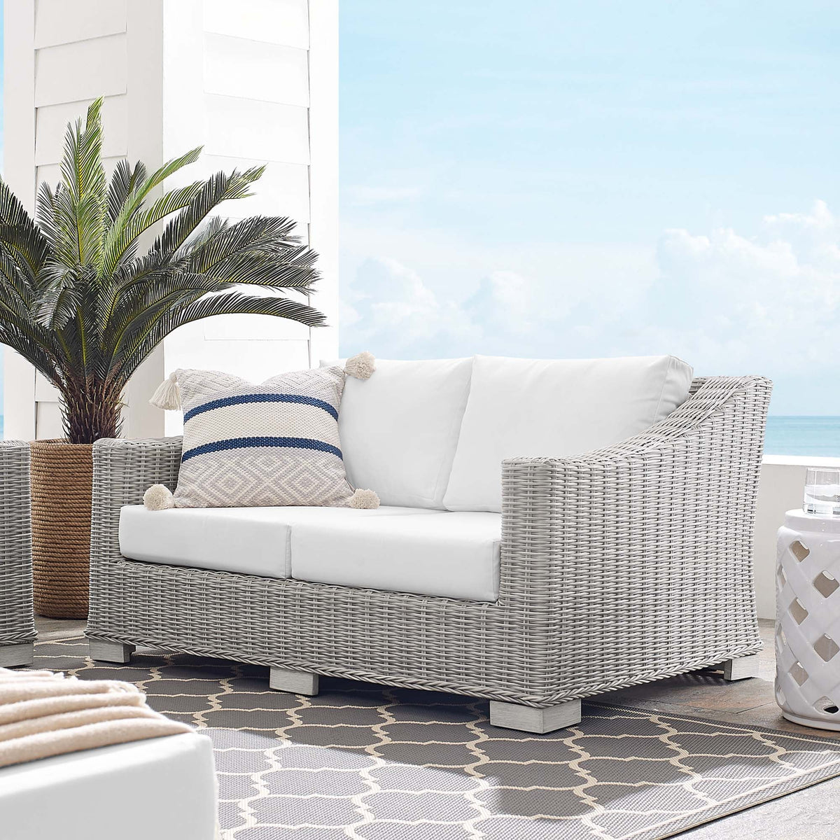 Conway Sunbrella® Outdoor Patio Wicker Rattan Loveseat - view 27