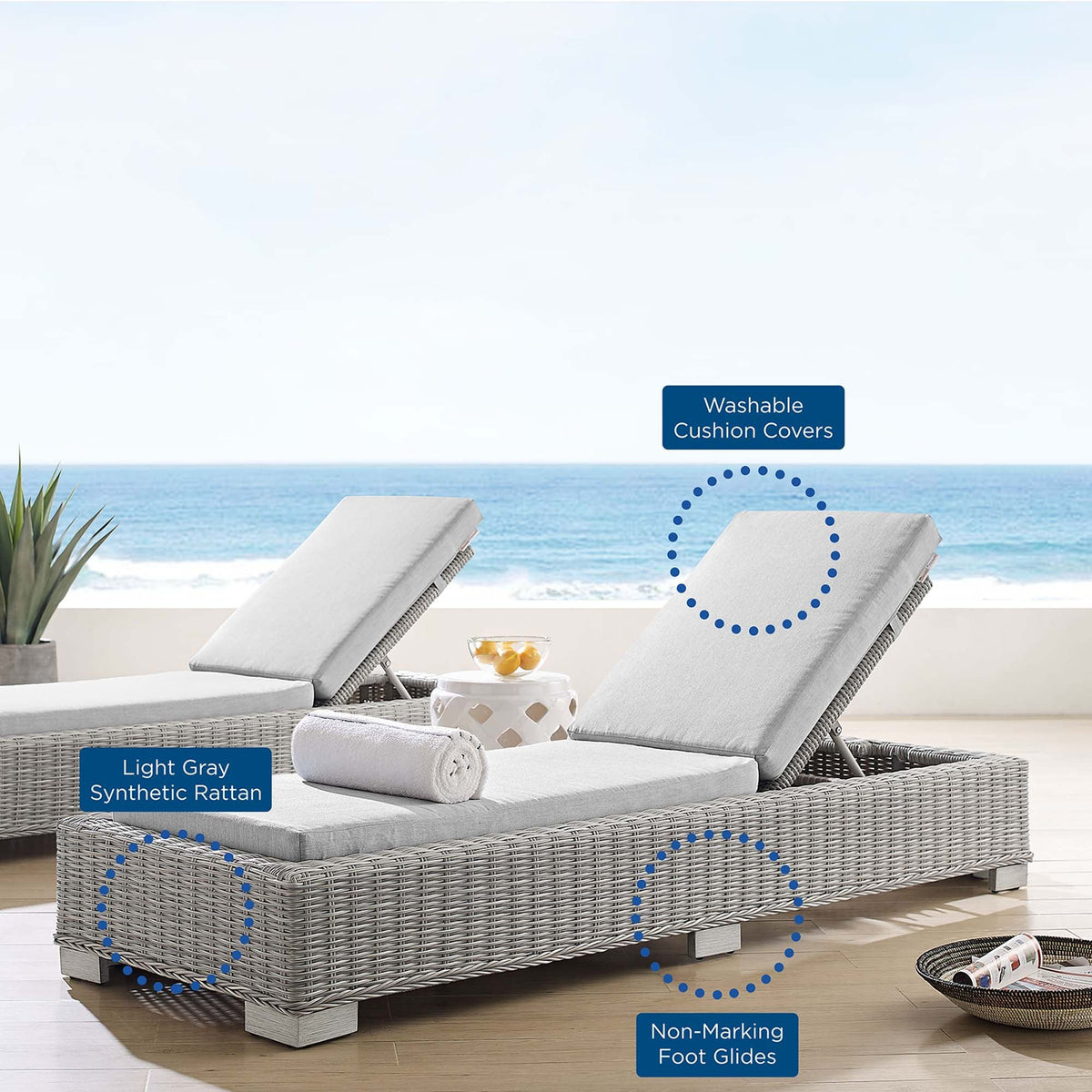Conway Sunbrella® Outdoor Wicker Rattan Chaise Lounge