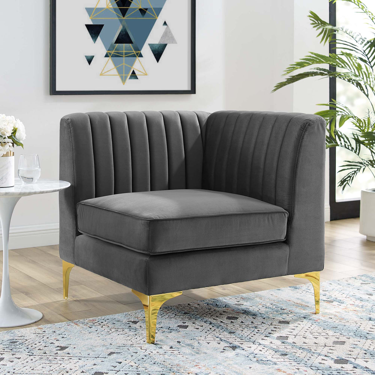 Triumph Channel Tufted Performance Velvet Sectional Sofa Corner Chair - view 13
