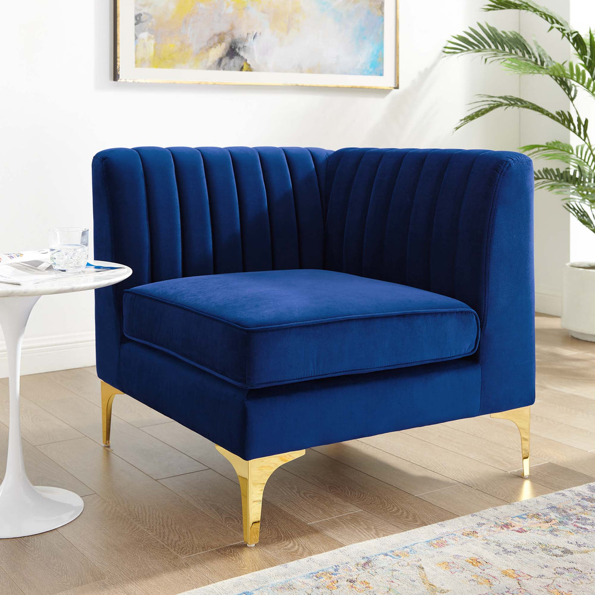 Triumph Channel Tufted Performance Velvet Sectional Sofa Corner Chair - view 14