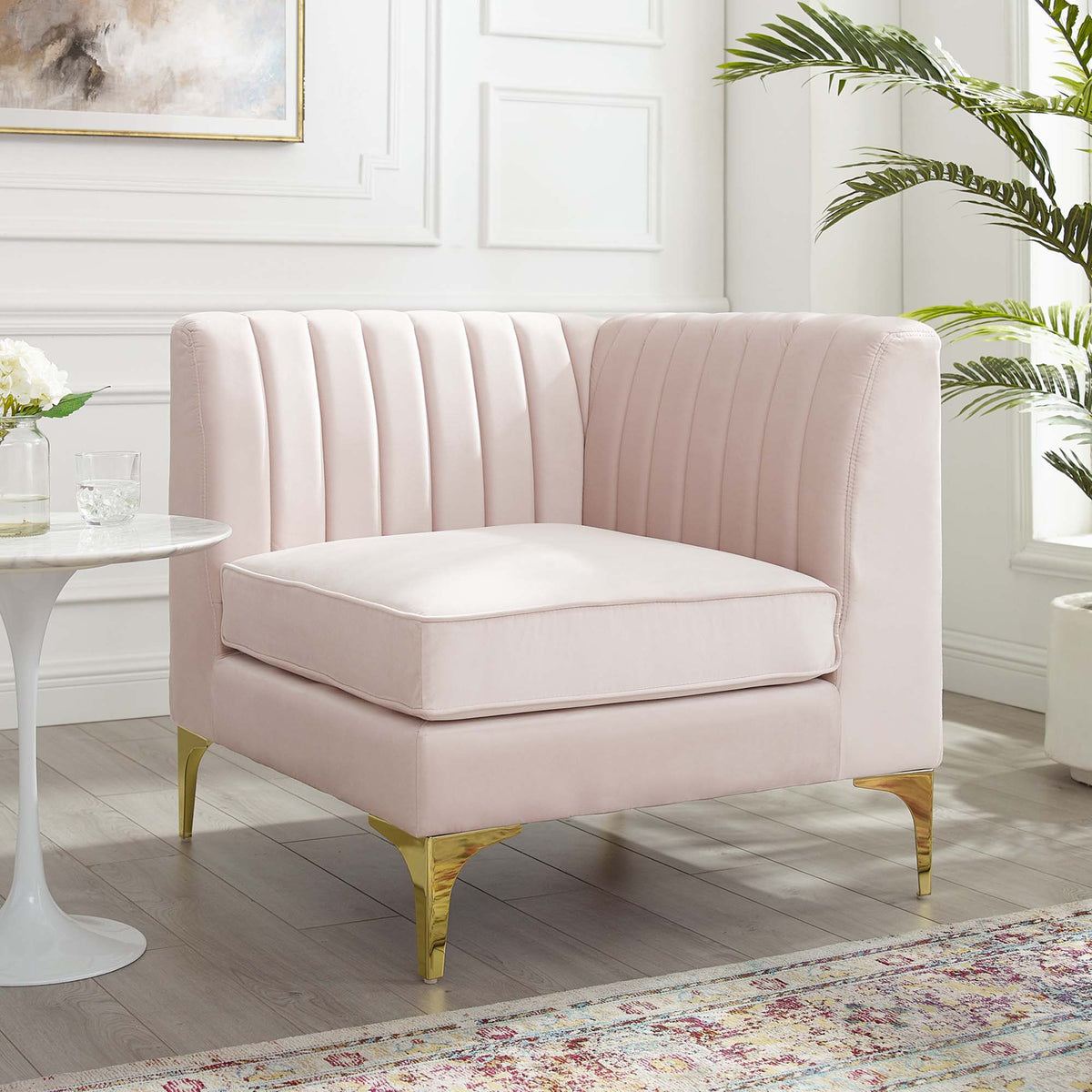 Triumph Channel Tufted Performance Velvet Sectional Sofa Corner Chair - view 15