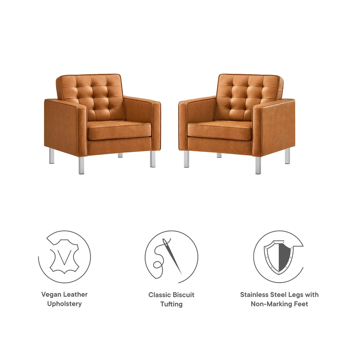 Loft Tufted Vegan Leather Armchairs - Set of 2