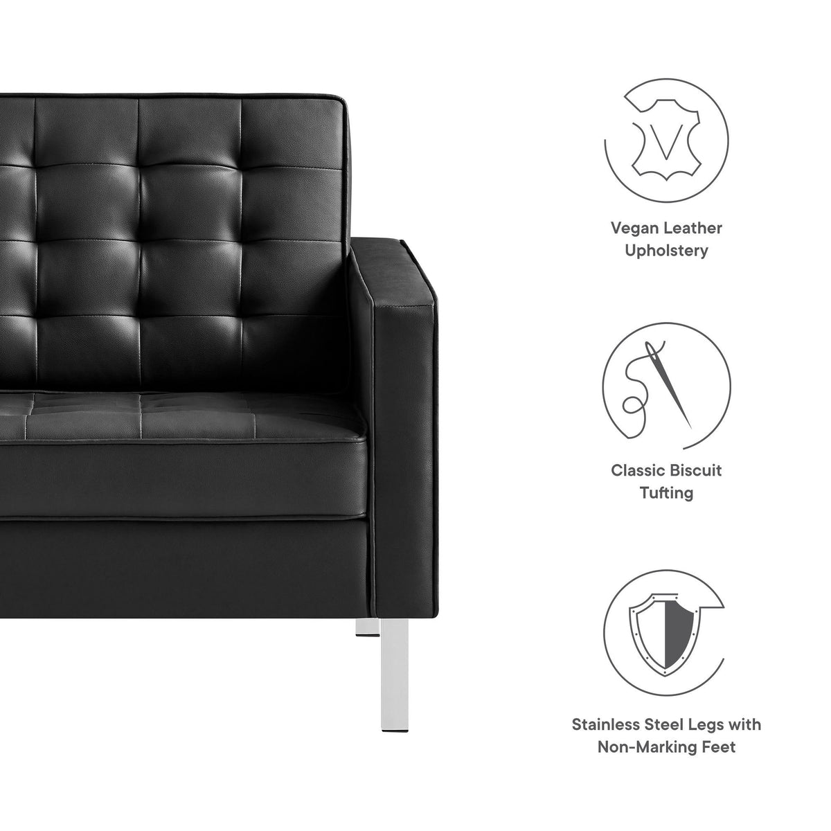 Loft Tufted Upholstered Faux Leather Loveseat and Armchair Set