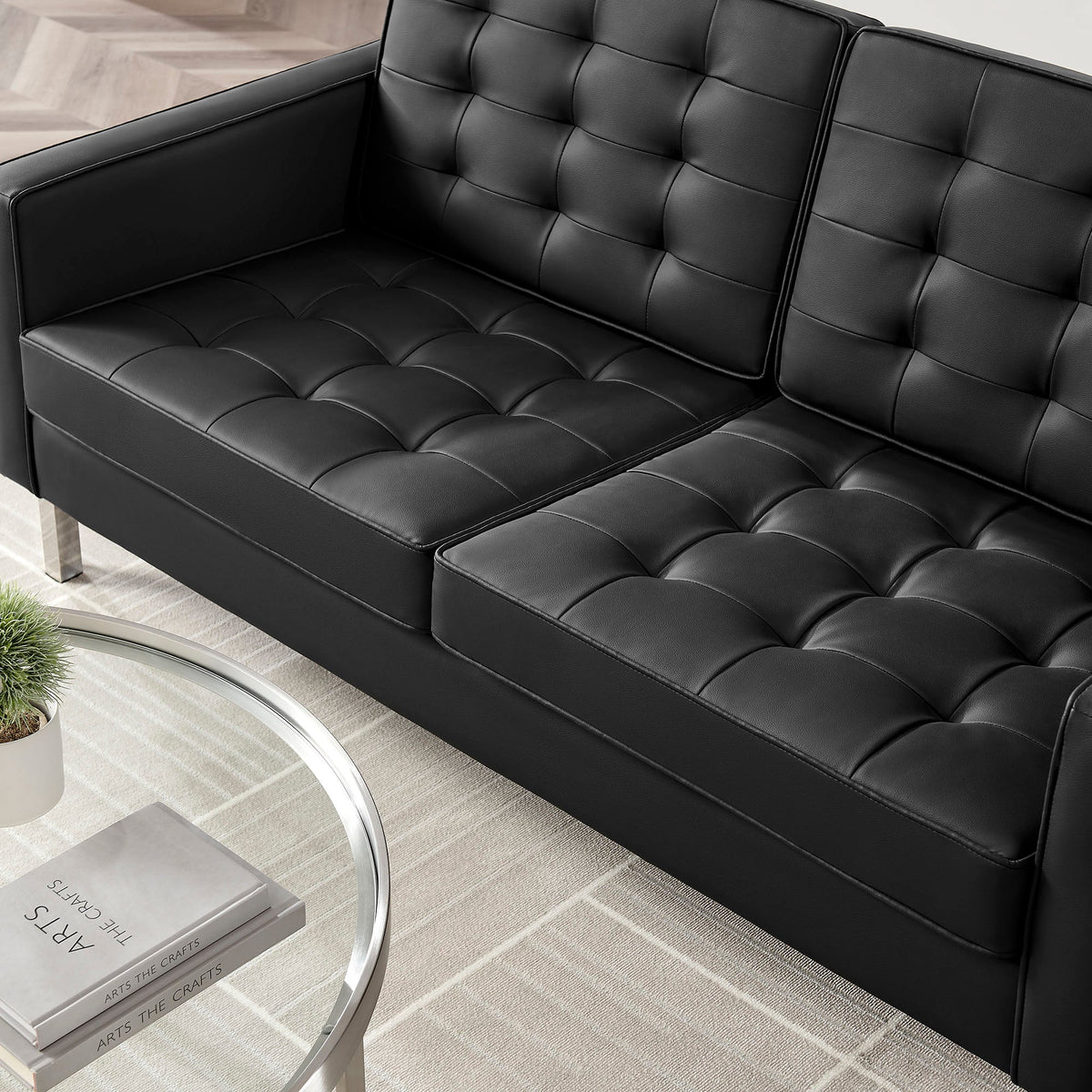 Loft Tufted Upholstered Faux Leather Loveseat and Armchair Set
