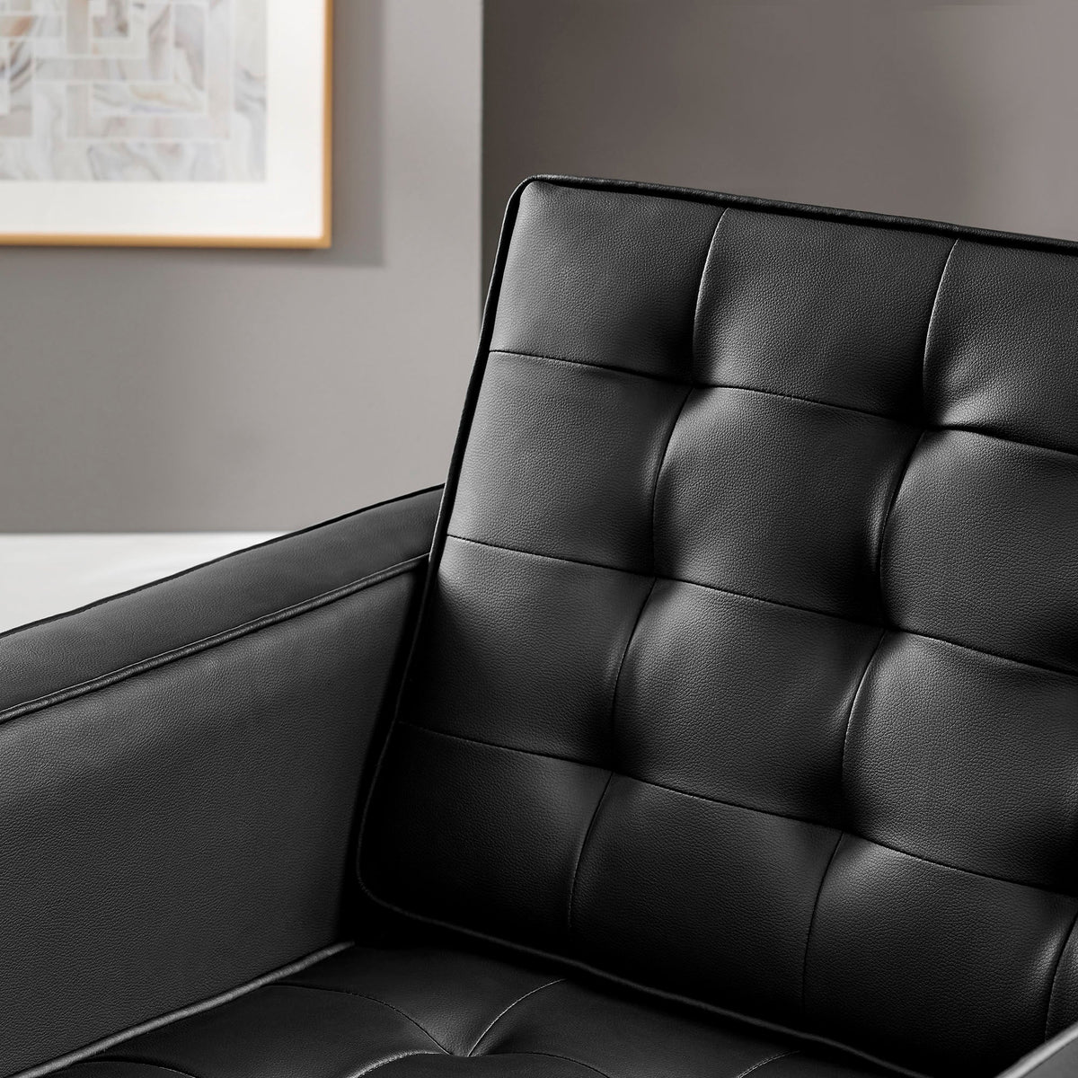 Loft Tufted Upholstered Faux Leather Loveseat and Armchair Set