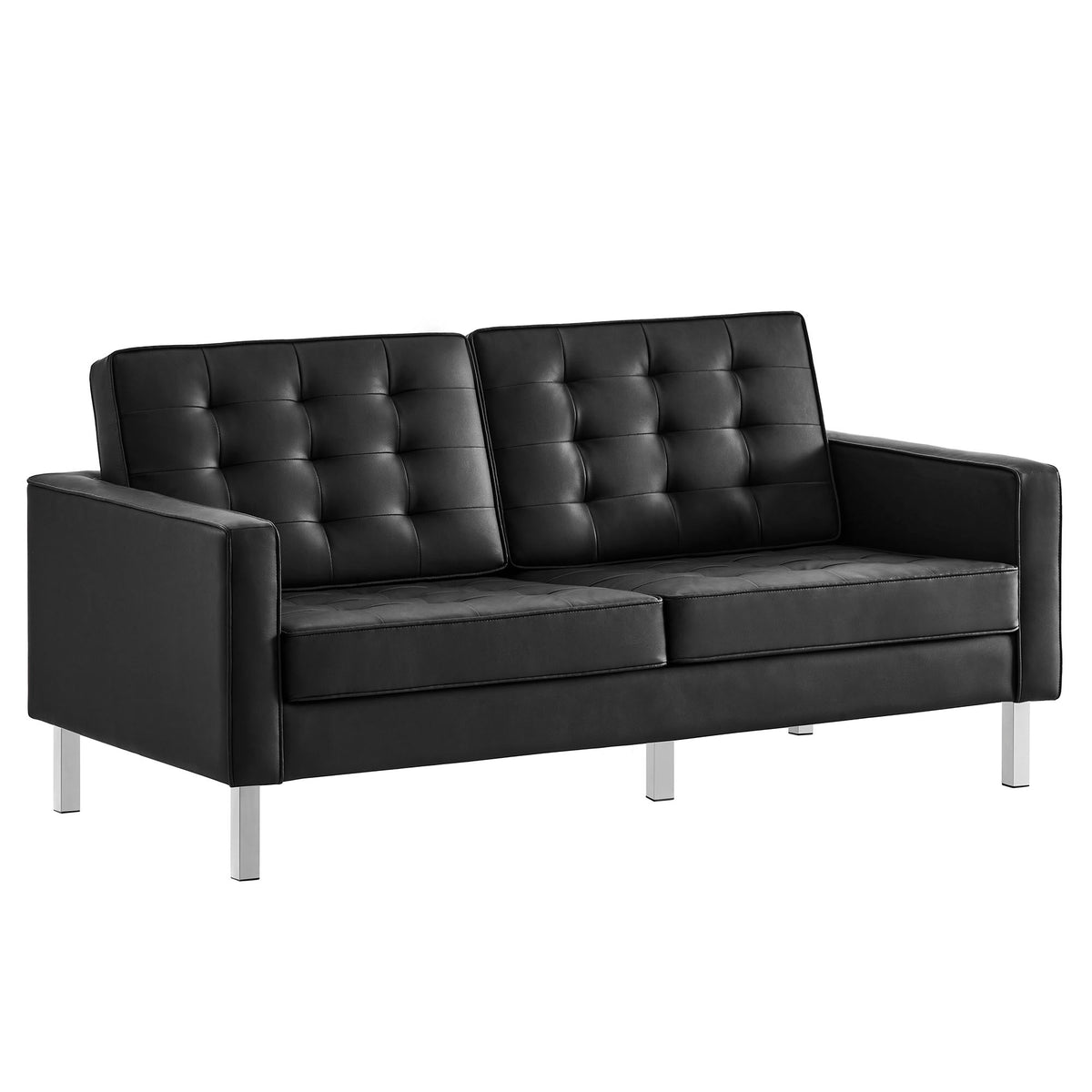 Loft Tufted Upholstered Faux Leather Loveseat and Armchair Set