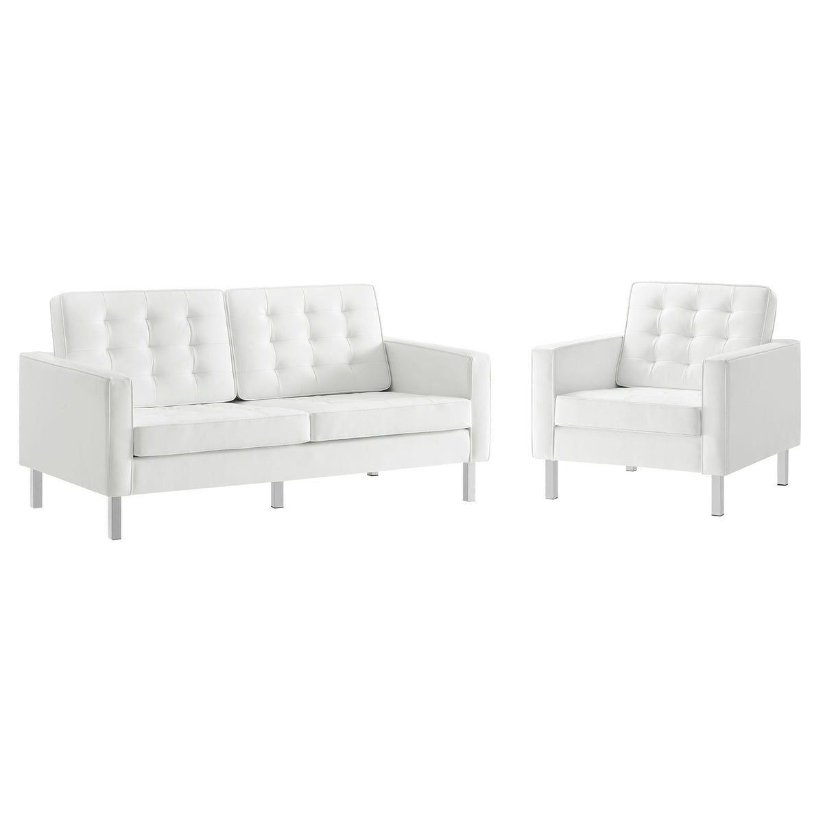 Loft Tufted Upholstered Faux Leather Loveseat and Armchair Set