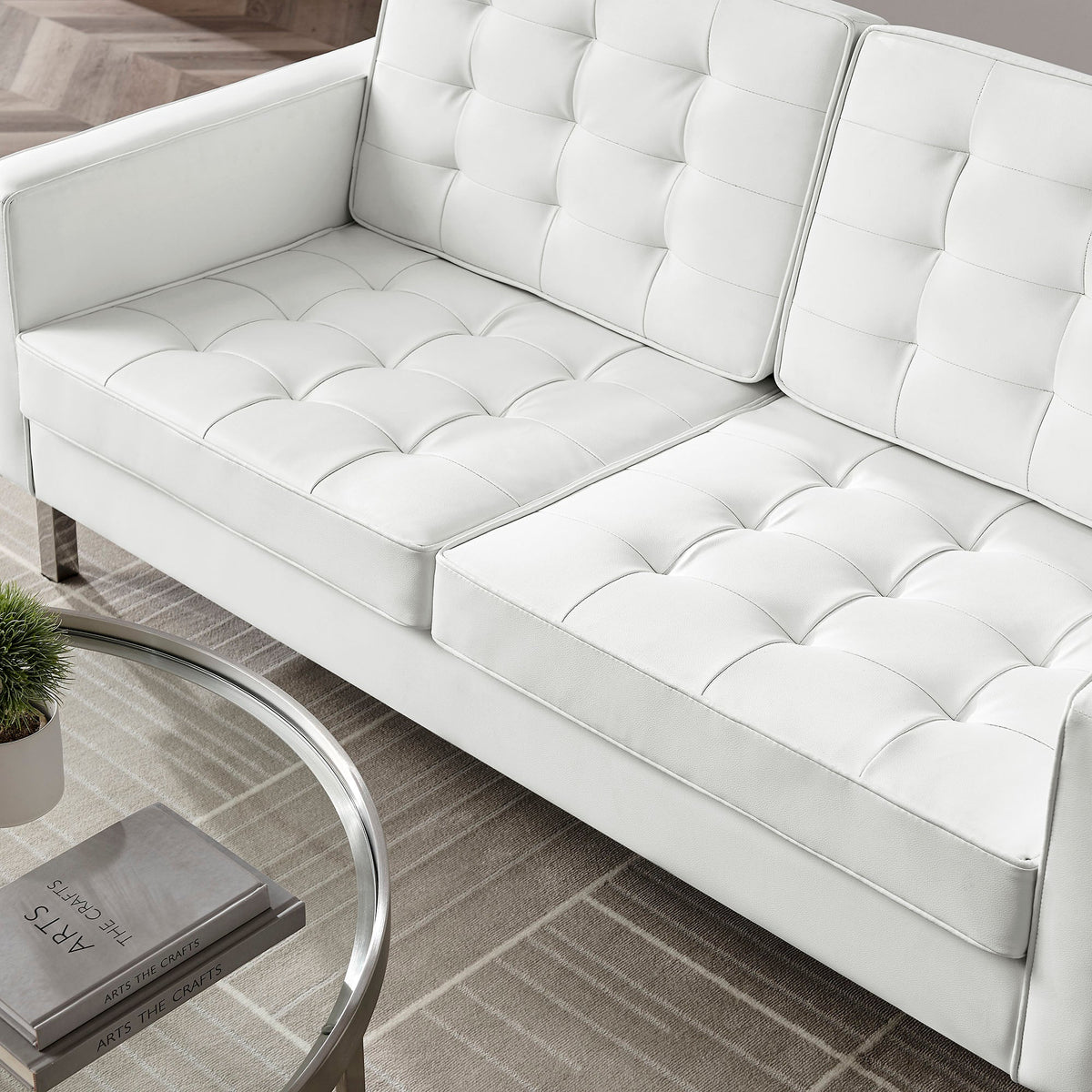 Loft Tufted Upholstered Faux Leather Loveseat and Armchair Set