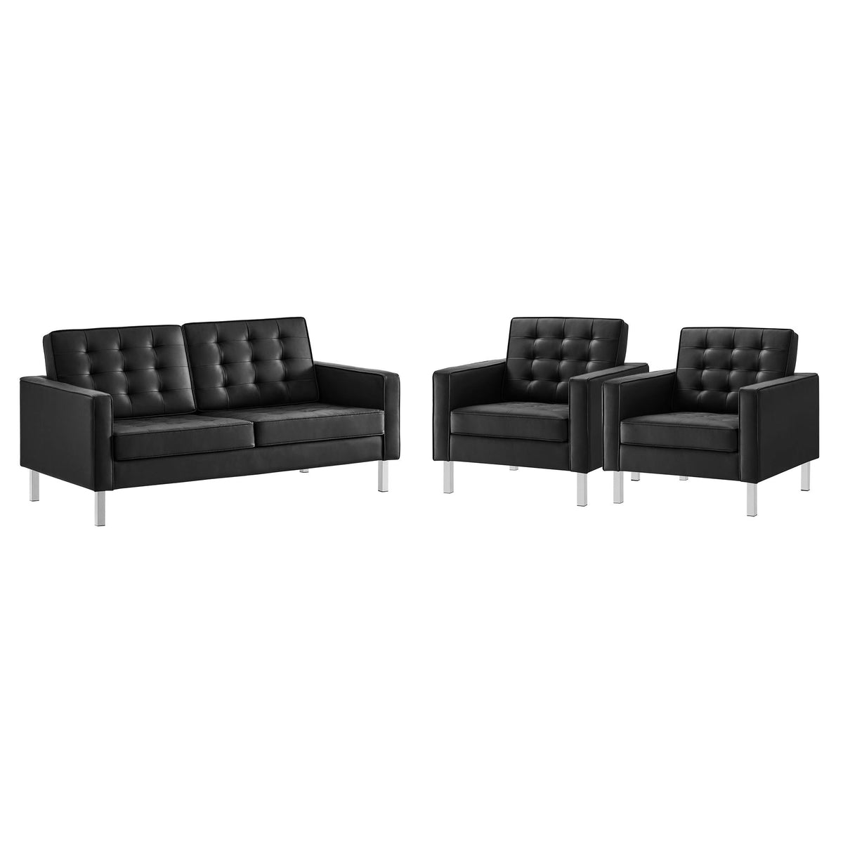 Loft 3 Piece Tufted Upholstered Faux Leather Set