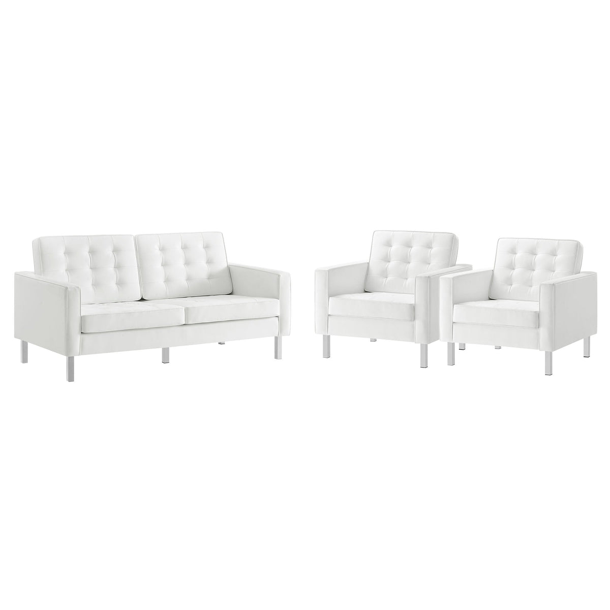 Loft 3 Piece Tufted Upholstered Faux Leather Set