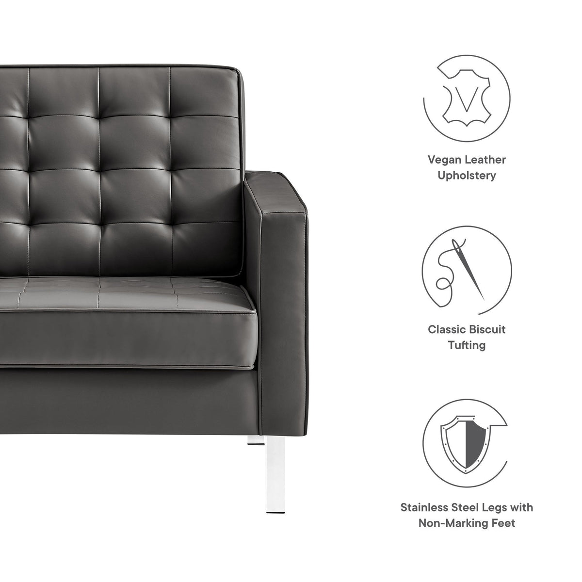 Loft Tufted Upholstered Faux Leather Sofa and Armchair Set