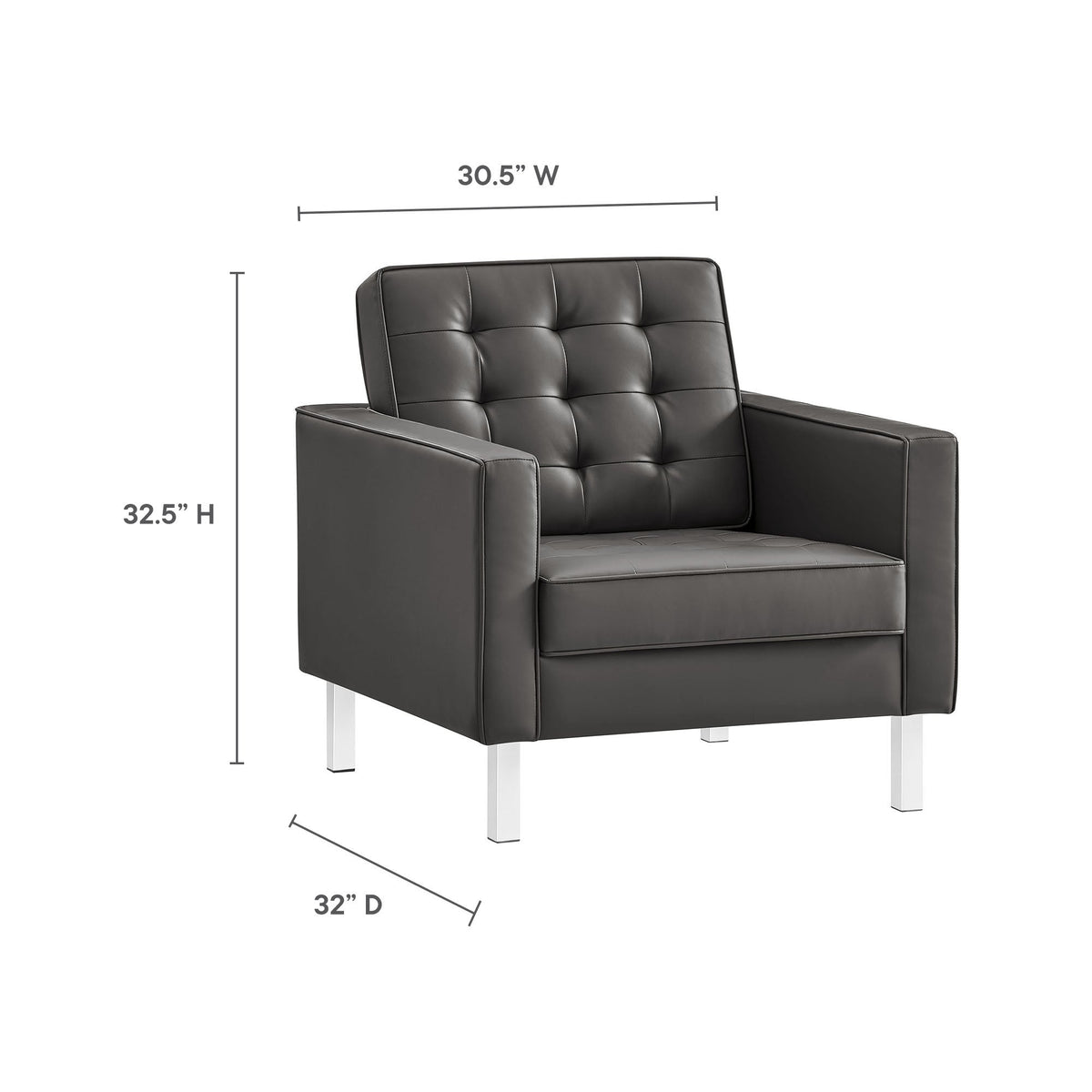 Loft Tufted Upholstered Faux Leather Sofa and Armchair Set