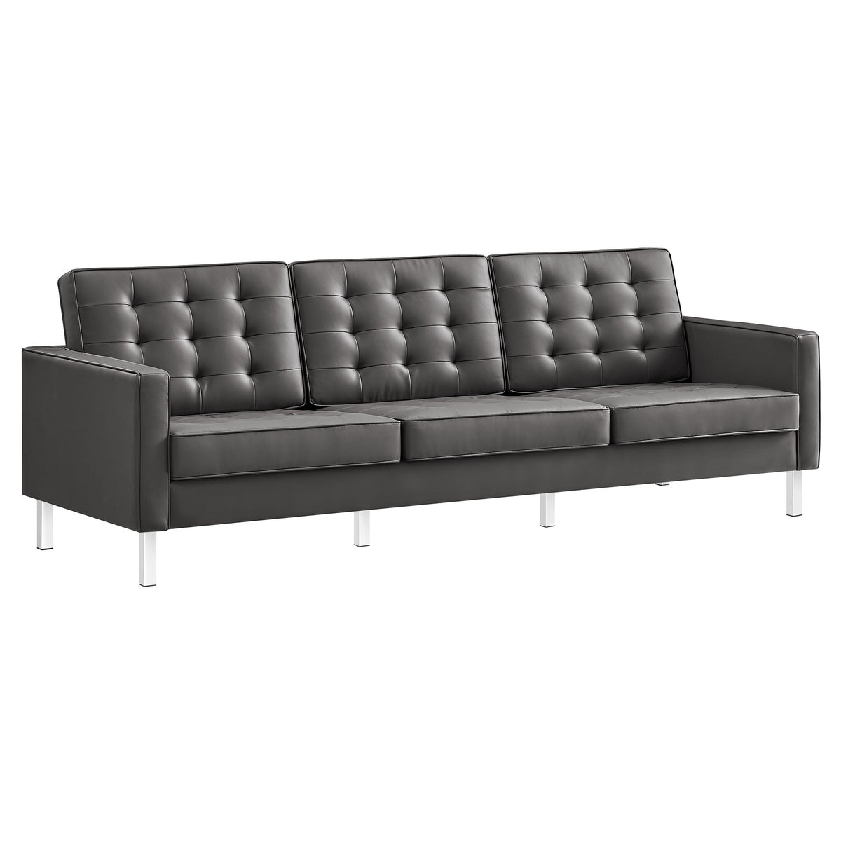 Loft Tufted Upholstered Faux Leather Sofa and Armchair Set