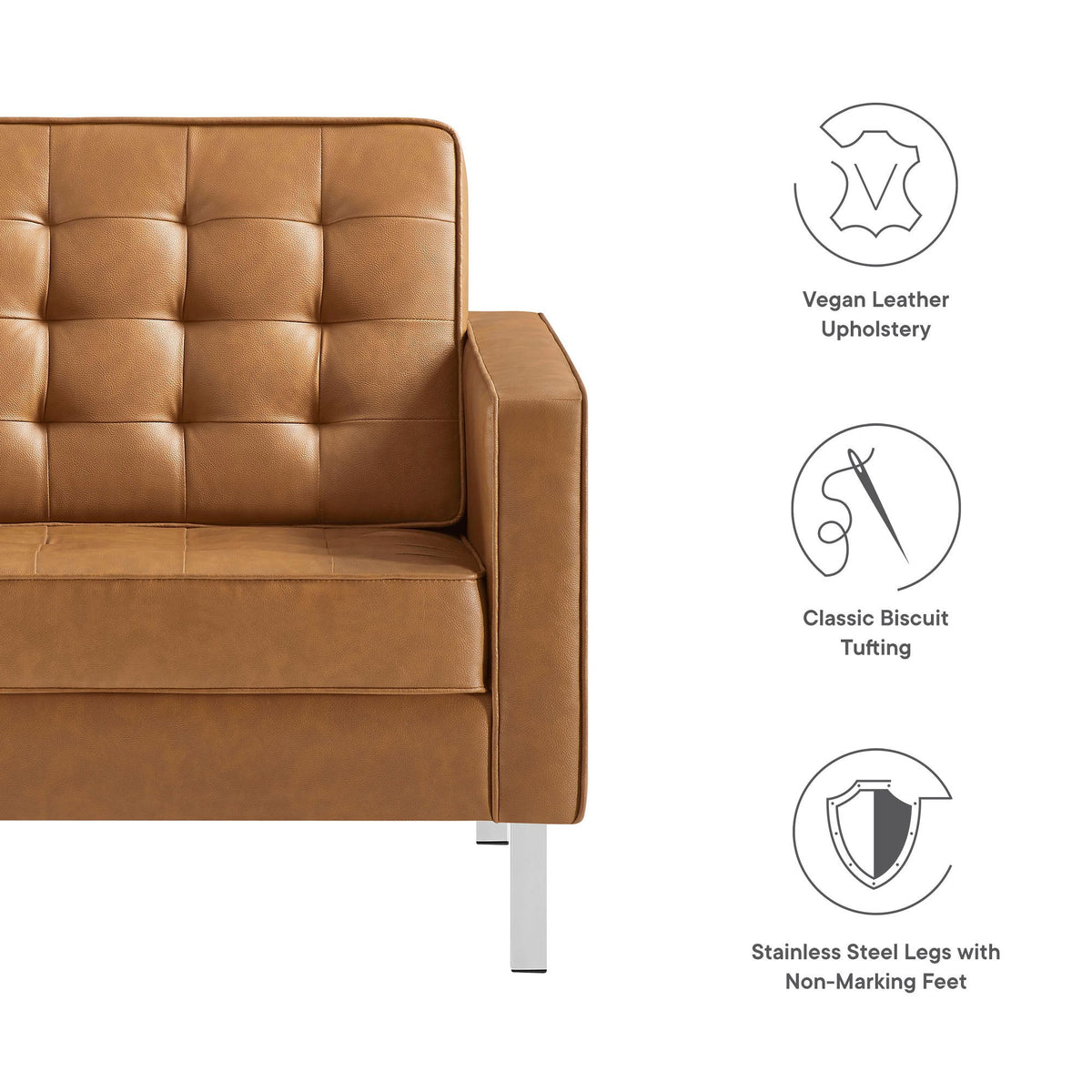 Loft Tufted Upholstered Faux Leather Sofa and Armchair Set