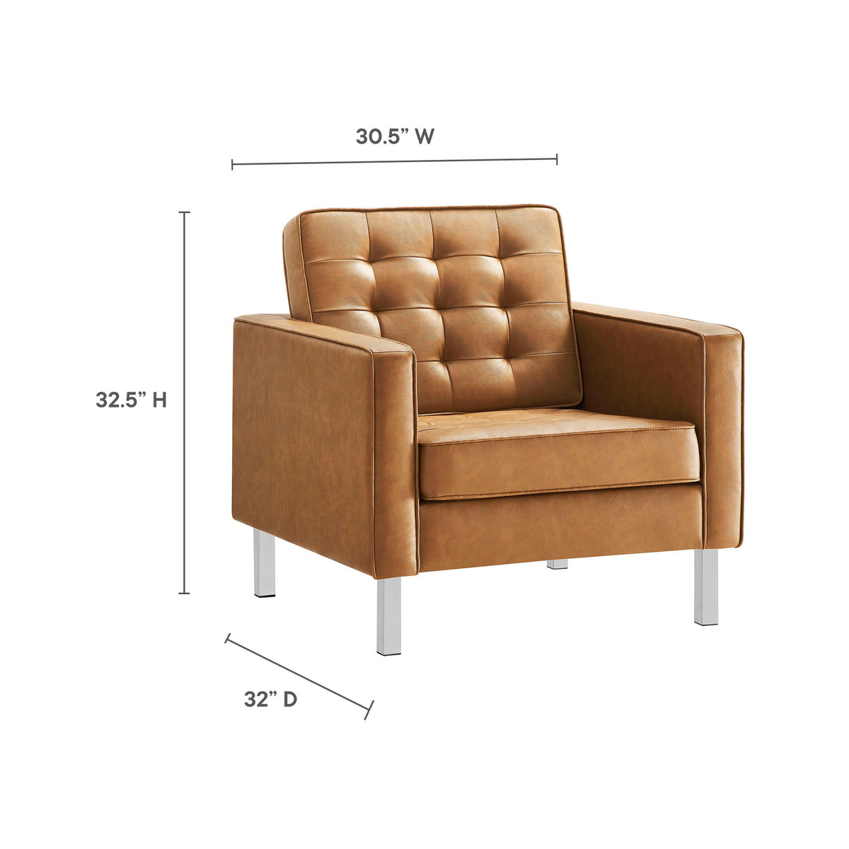 Loft Tufted Upholstered Faux Leather Sofa and Armchair Set