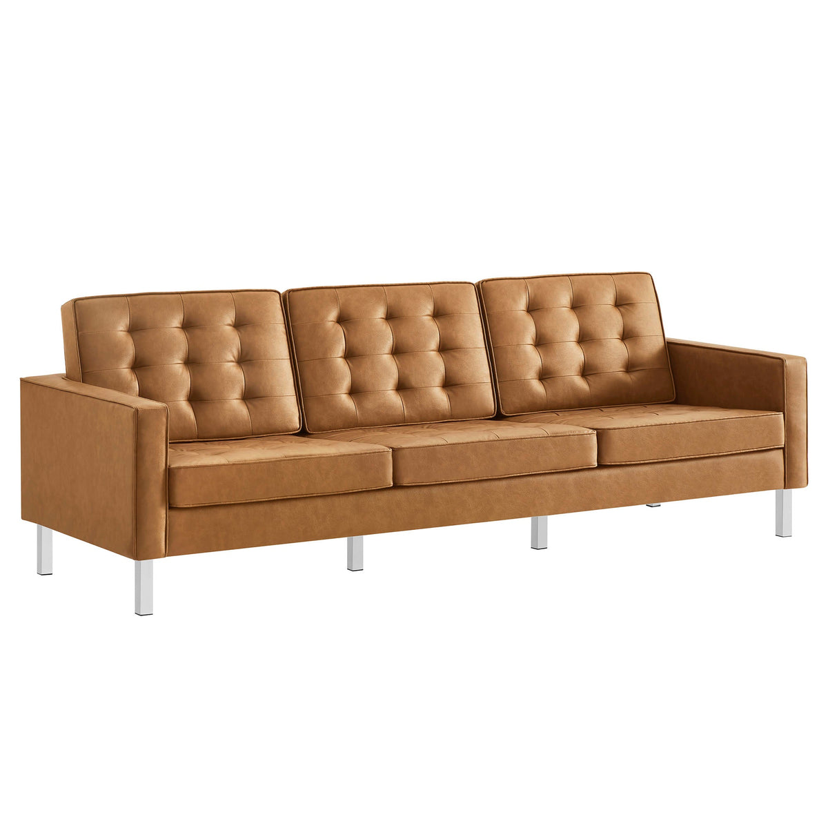 Loft Tufted Upholstered Faux Leather Sofa and Armchair Set