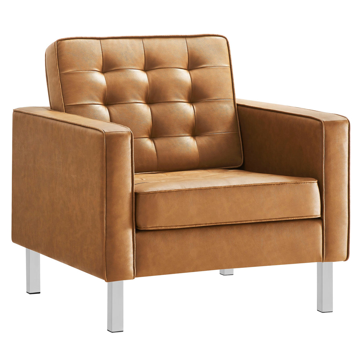 Loft Tufted Upholstered Faux Leather Sofa and Armchair Set