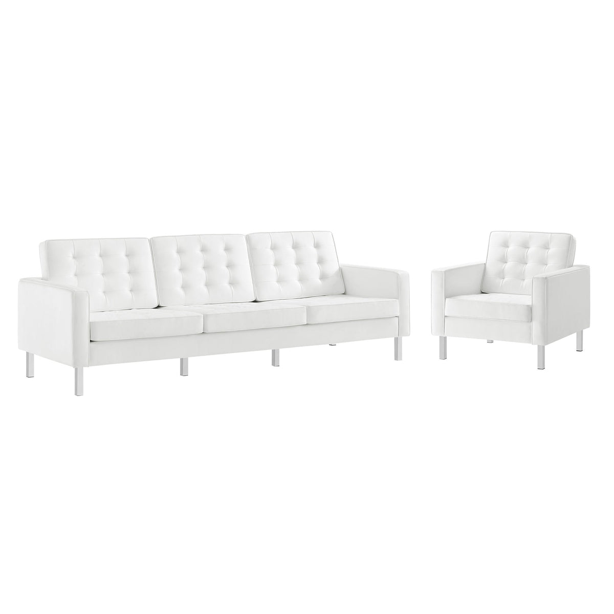 Loft Tufted Upholstered Faux Leather Sofa and Armchair Set
