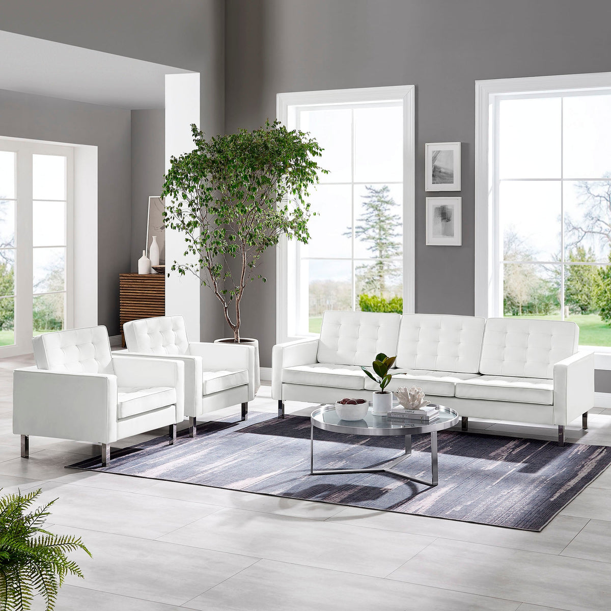 Loft Tufted Vegan Leather 3-Piece Furniture Set