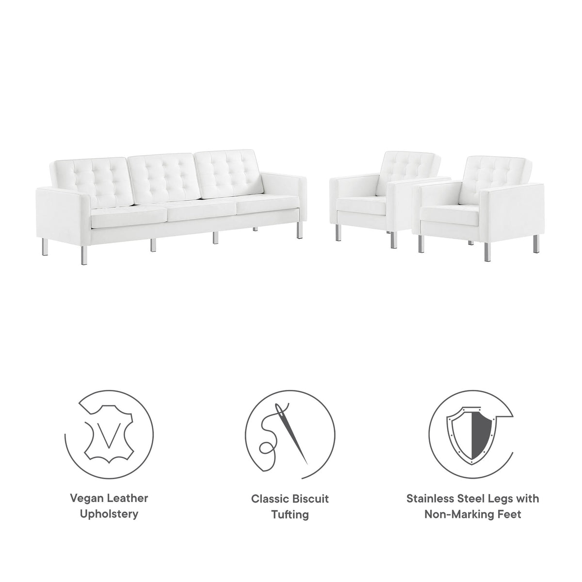 Loft Tufted Vegan Leather 3-Piece Furniture Set