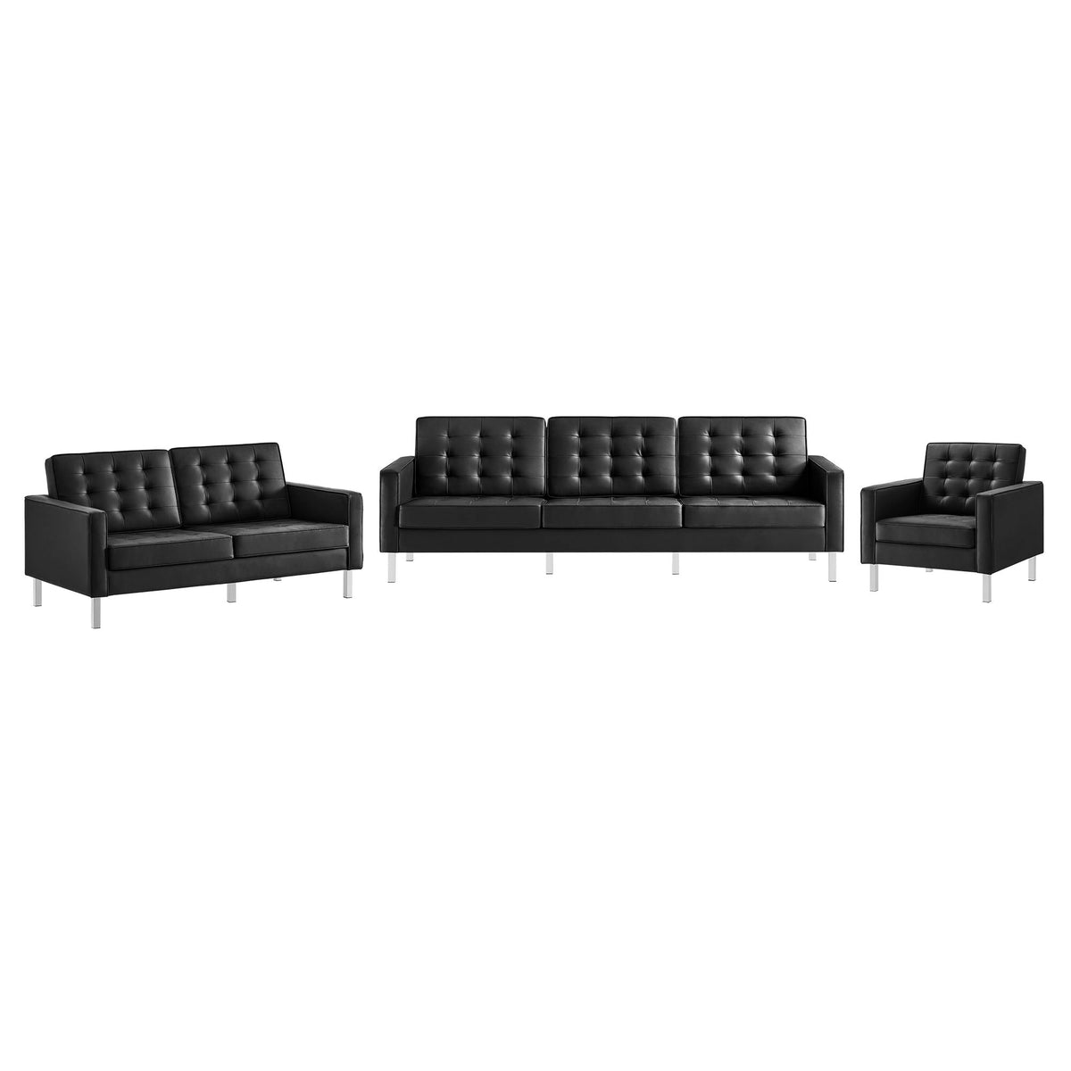 Loft 3 Piece Tufted Upholstered Faux Leather Set