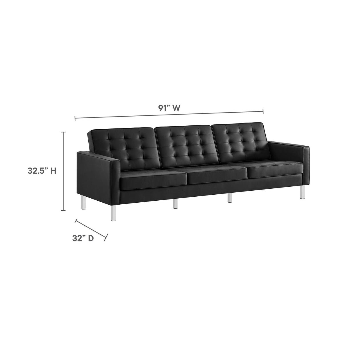 Loft 3 Piece Tufted Upholstered Faux Leather Set