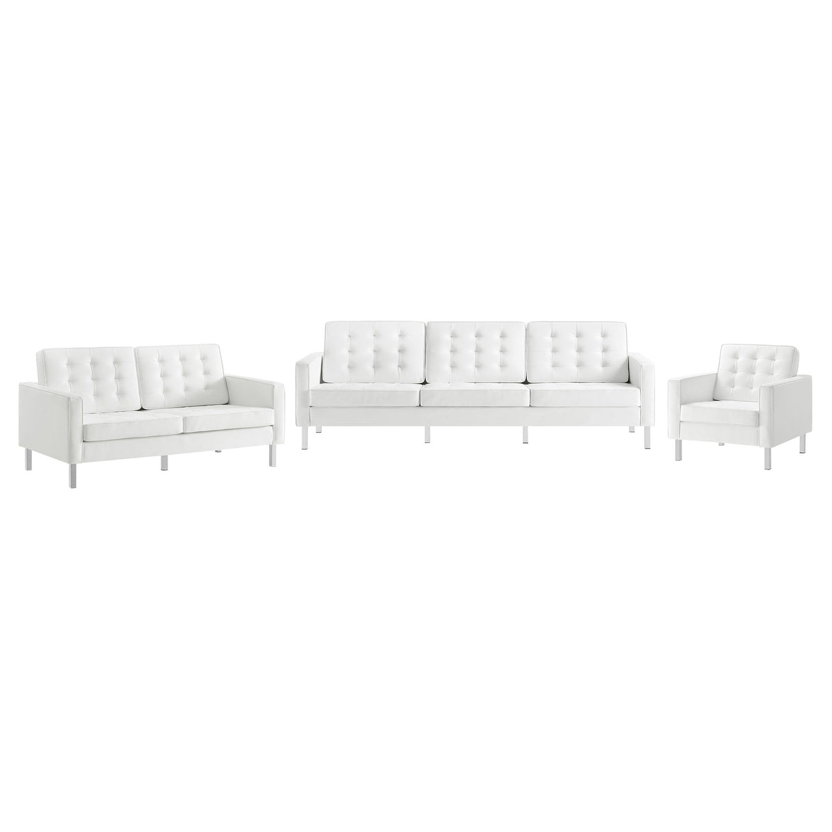 Loft 3 Piece Tufted Upholstered Faux Leather Set