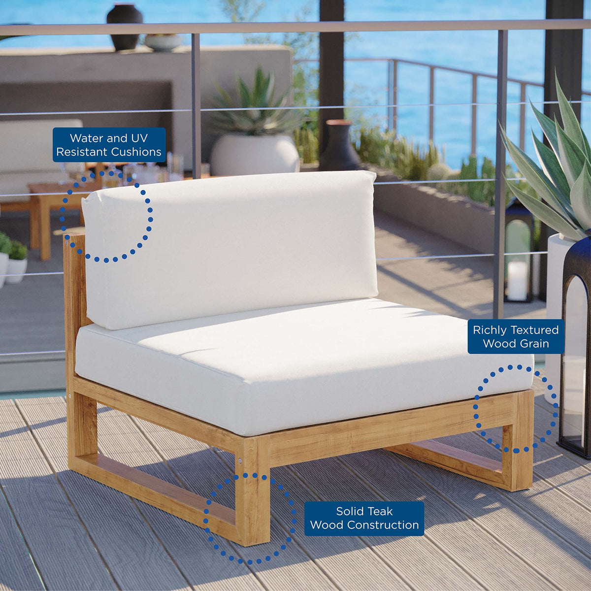Upland Outdoor Patio Teak Wood Armless Chair - view 5