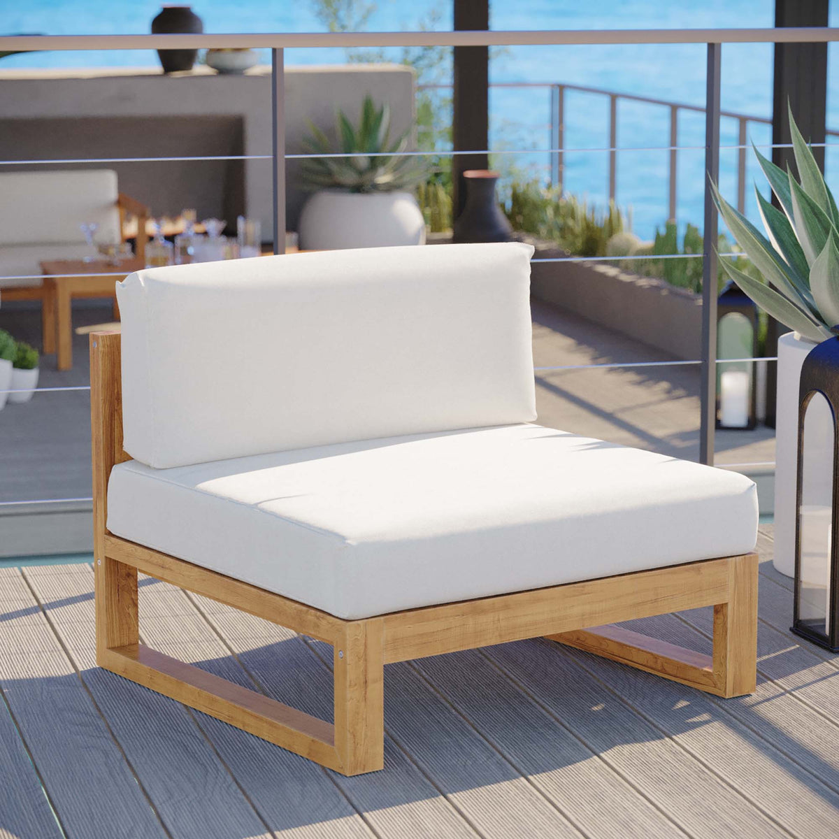 Upland Outdoor Patio Teak Wood Armless Chair - view 6
