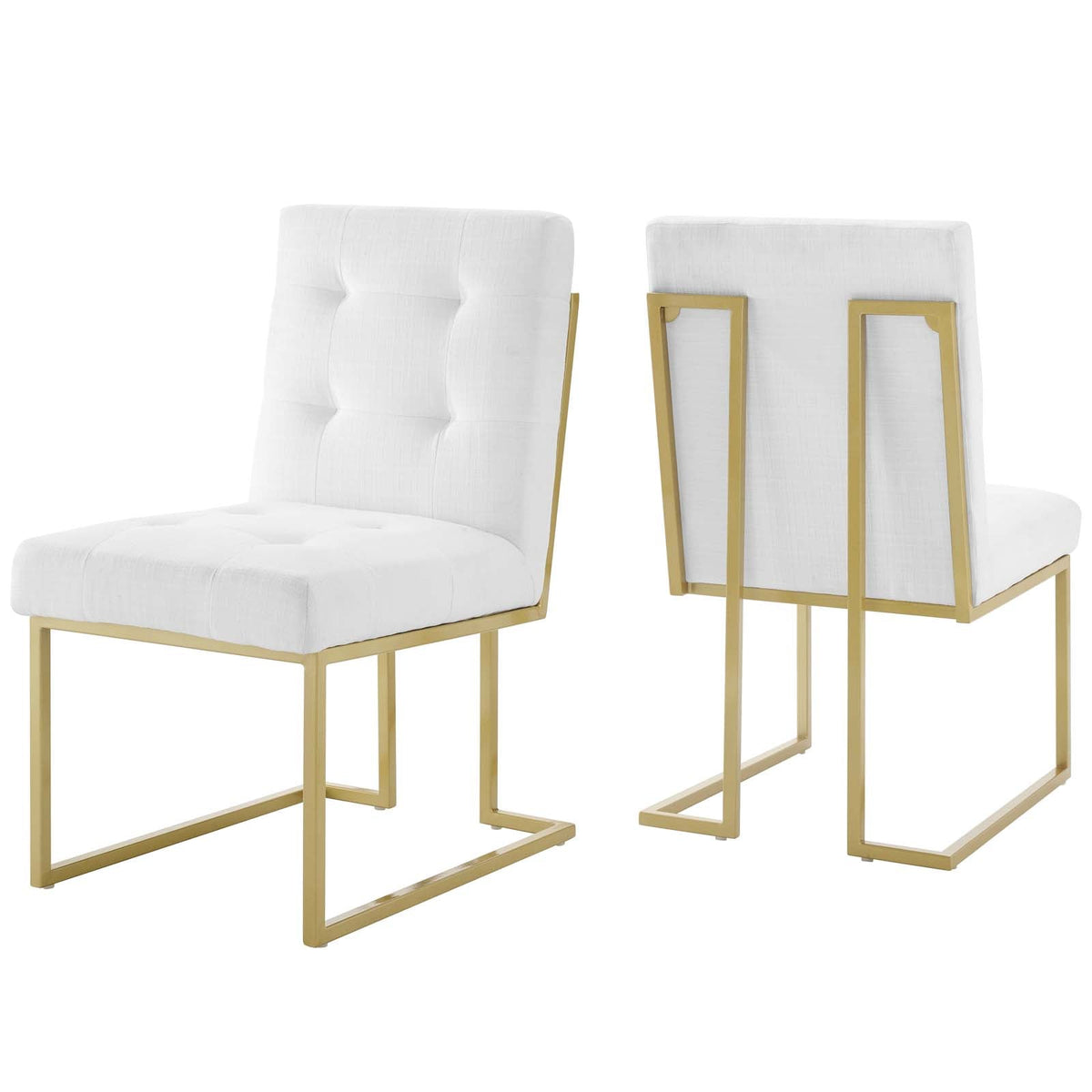 Privy Gold Stainless Steel Upholstered Fabric Dining Accent Chair Set of 2, Gold White - view 1