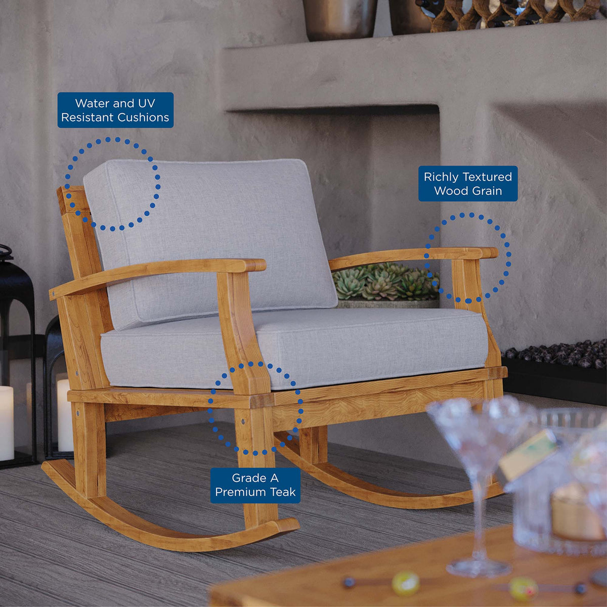 Marina Outdoor Patio Teak Rocking Chair - view 19
