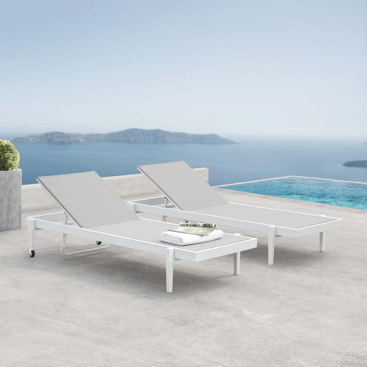 Charleston Outdoor Patio Aluminum Chaise Lounge Chair Set of 2 - view 4