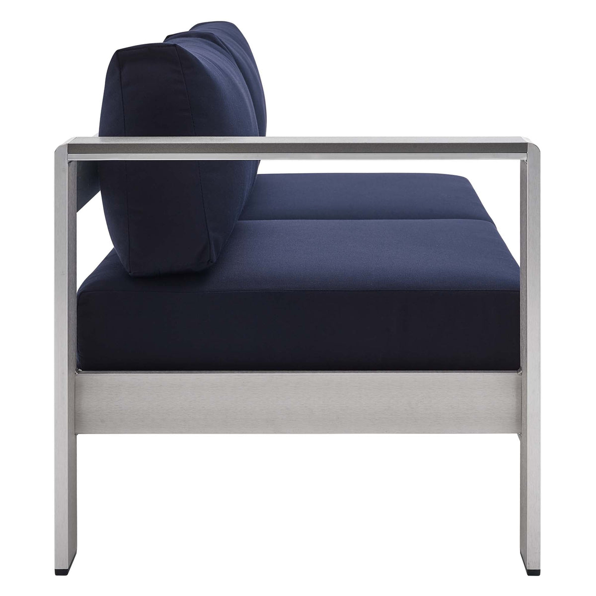 Shore Sunbrella® Fabric Aluminum Outdoor Patio Left-Arm Loveseat, Silver Navy - view 2