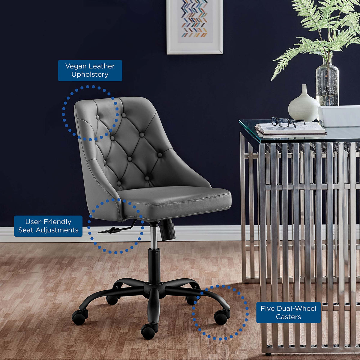 Distinct Tufted Swivel Vegan Leather Office Chair - view 8