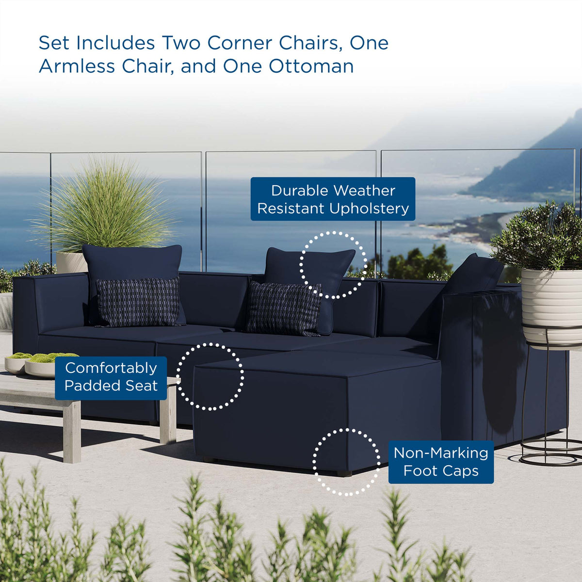 Saybrook 4-Piece Outdoor Upholstered Sectional Sofa