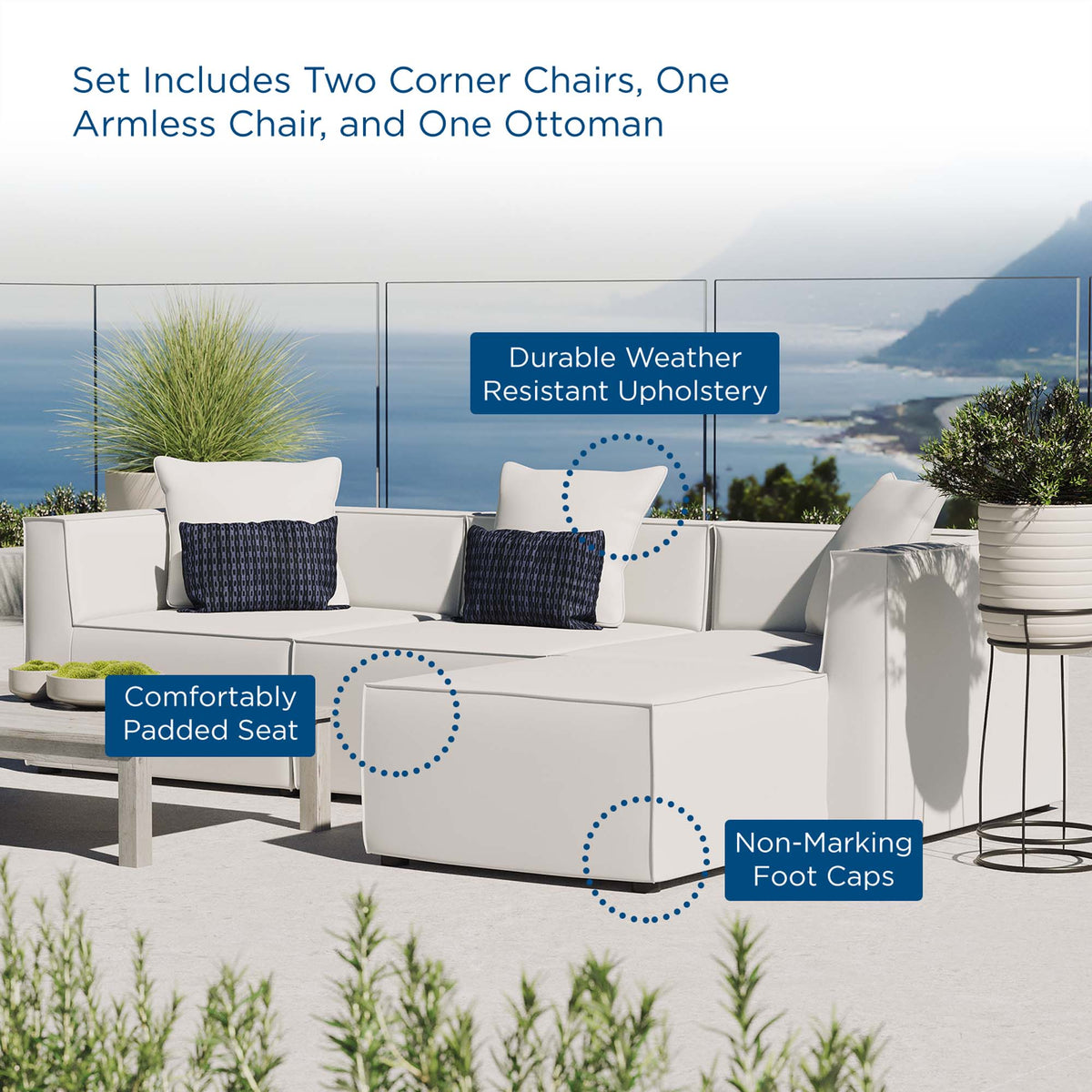 Saybrook 4-Piece Outdoor Upholstered Sectional Sofa