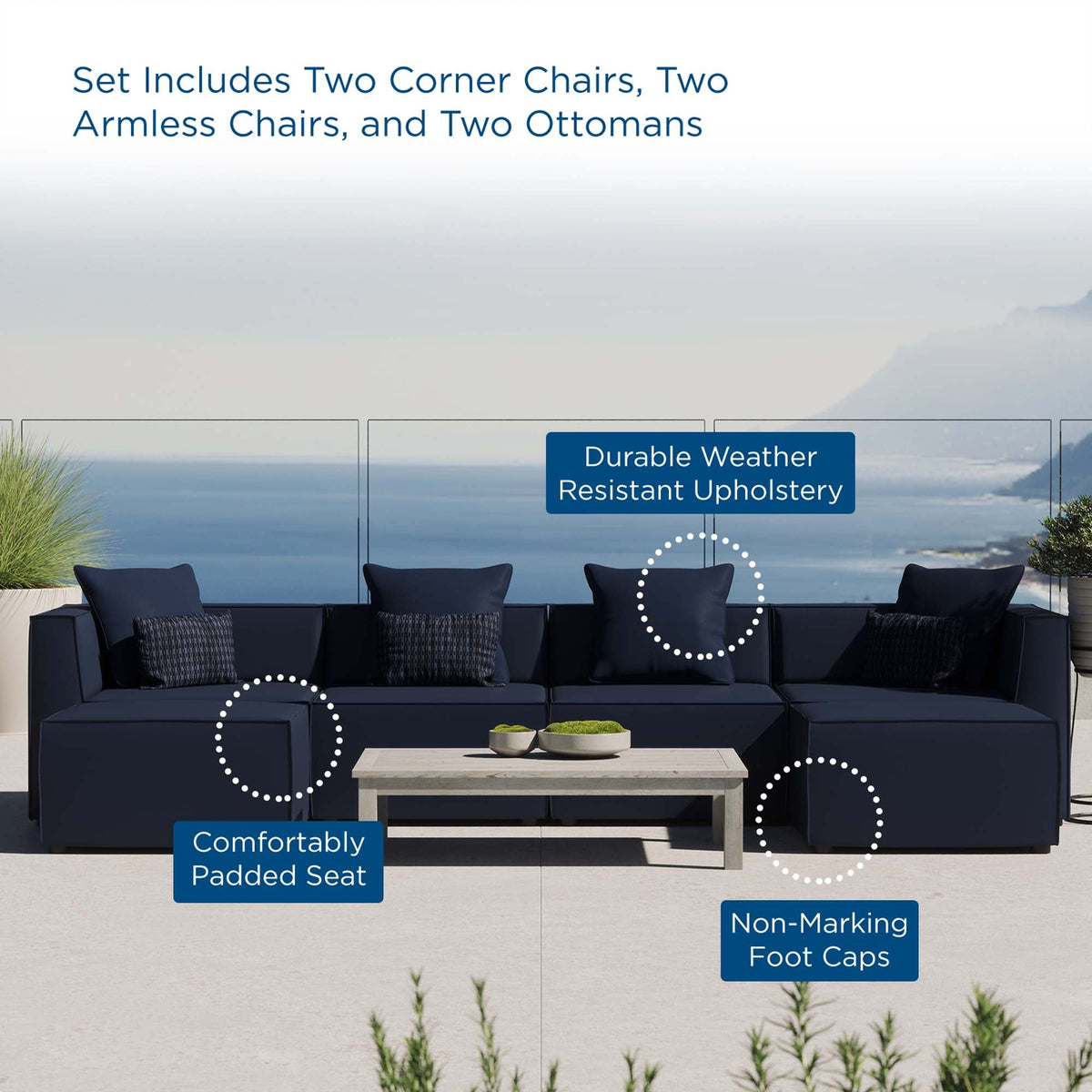 Saybrook Outdoor Patio Upholstered 6-Piece Sectional Sofa