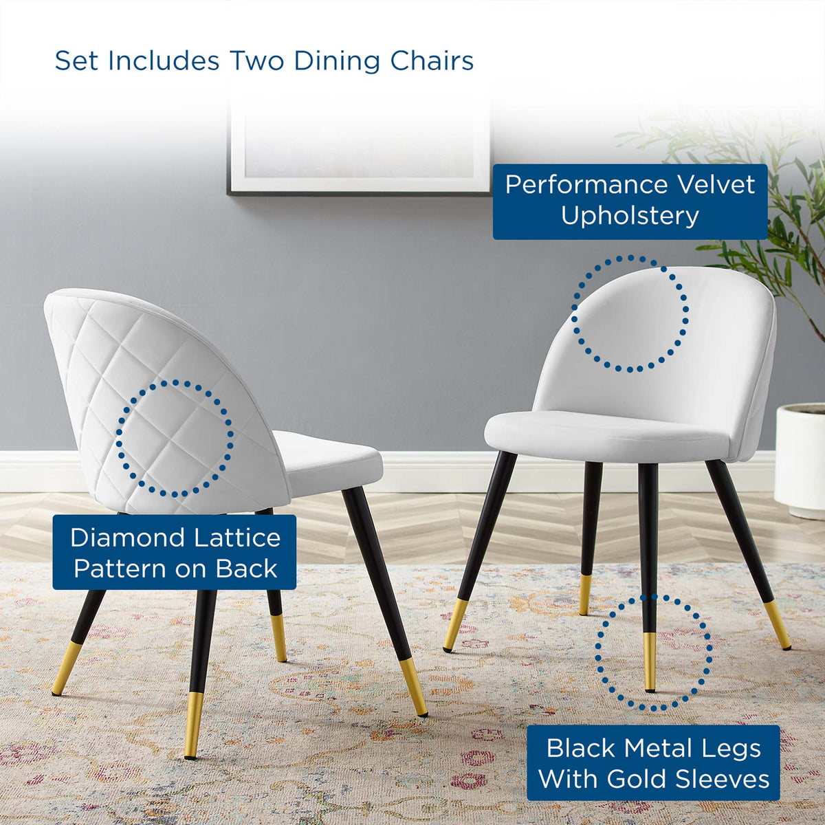Cordial Performance Velvet Dining Chairs - Set of 2 - view 7