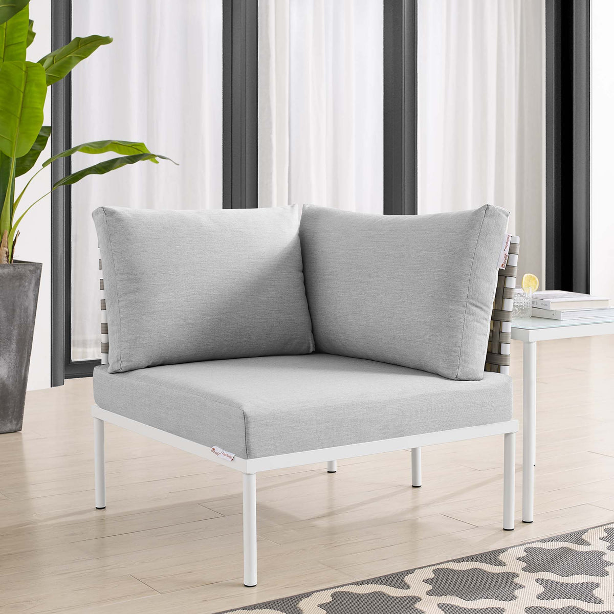 Harmony Sunbrella® Basket Weave Outdoor Aluminum Corner Chair