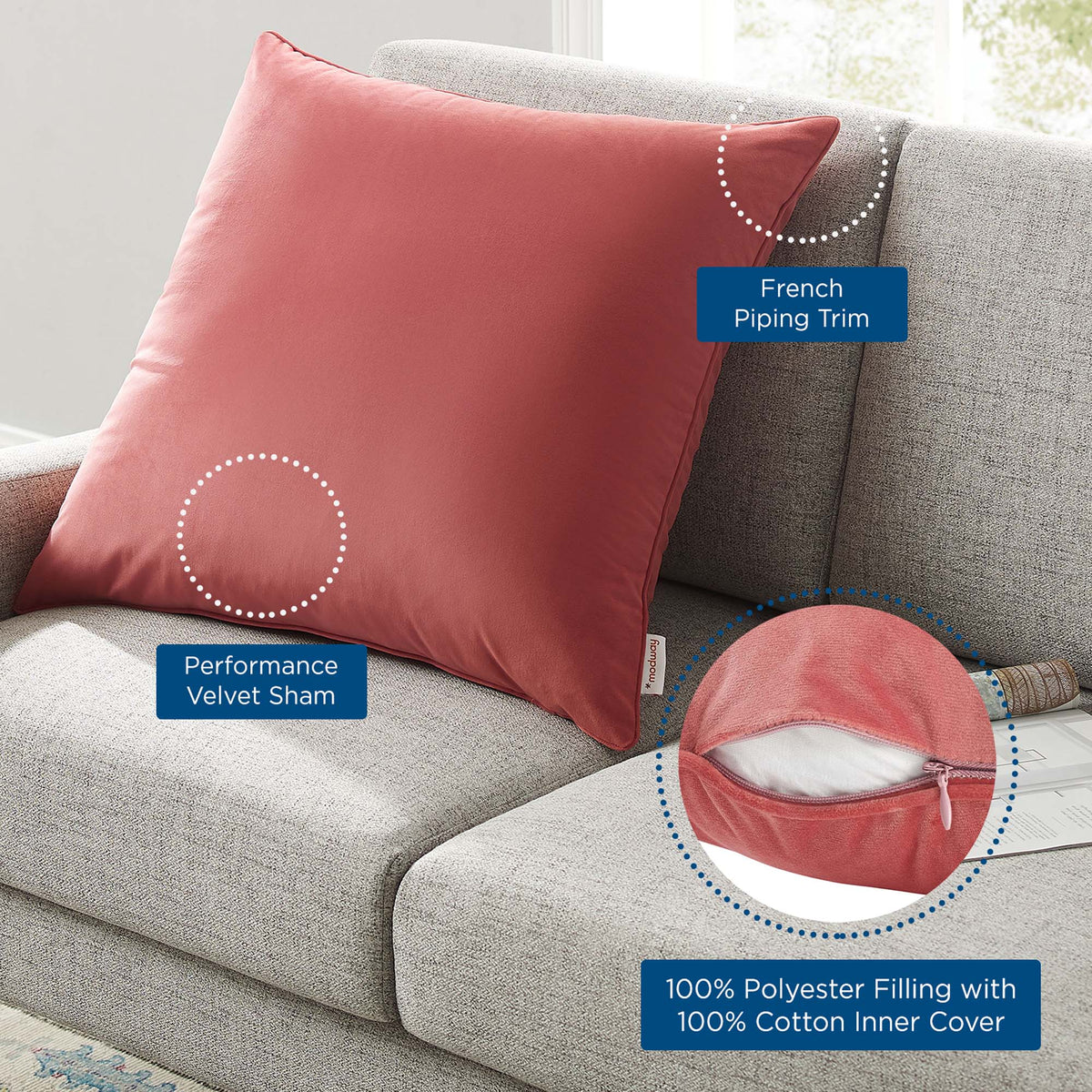 Enhance Performance Velvet Throw Pillow, Blossom, 24" - view 3