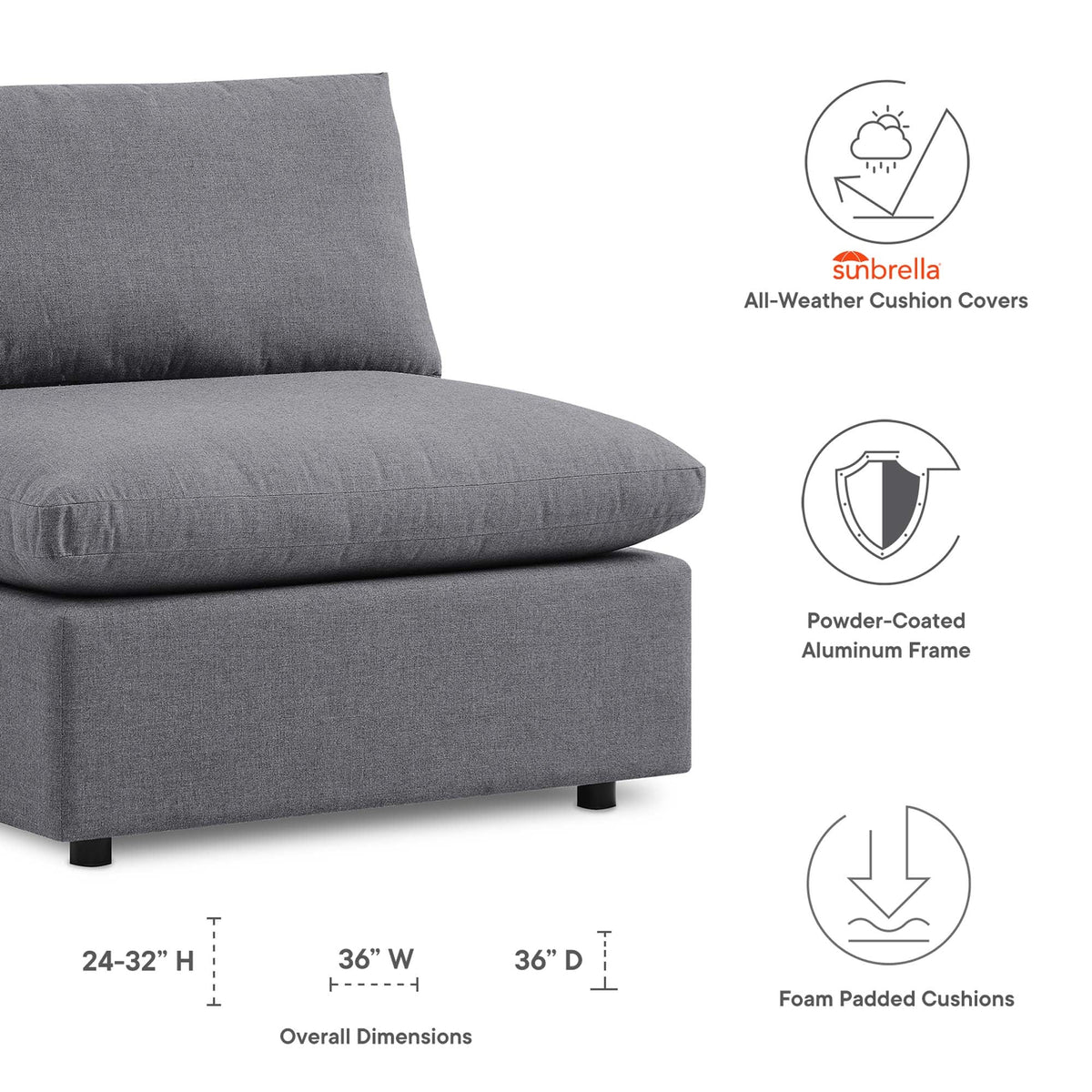 Commix Sunbrella® Outdoor Patio Armless Chair - view 11