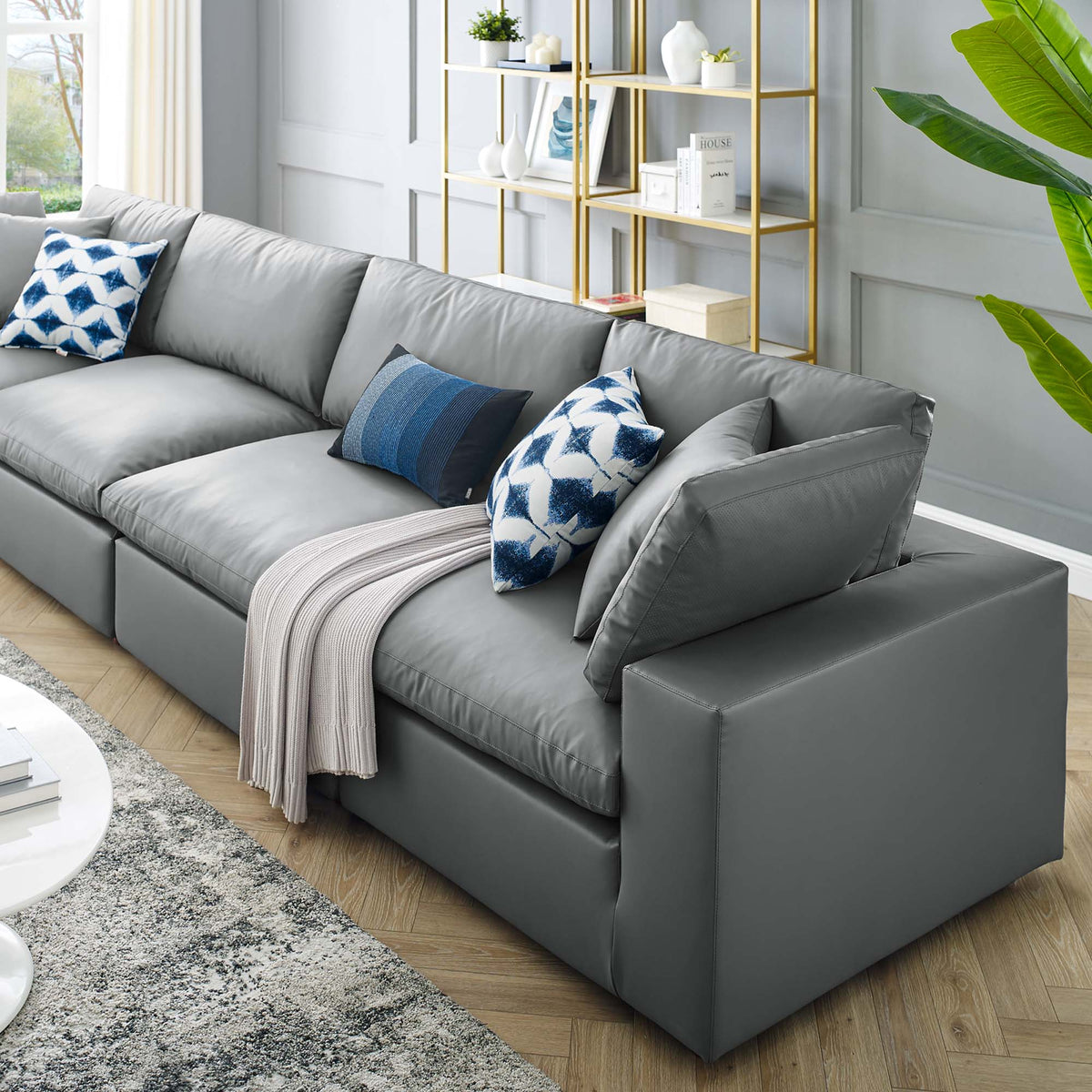 Commix Down Filled Overstuffed Vegan Leather 4-Seater Sofa - view 10