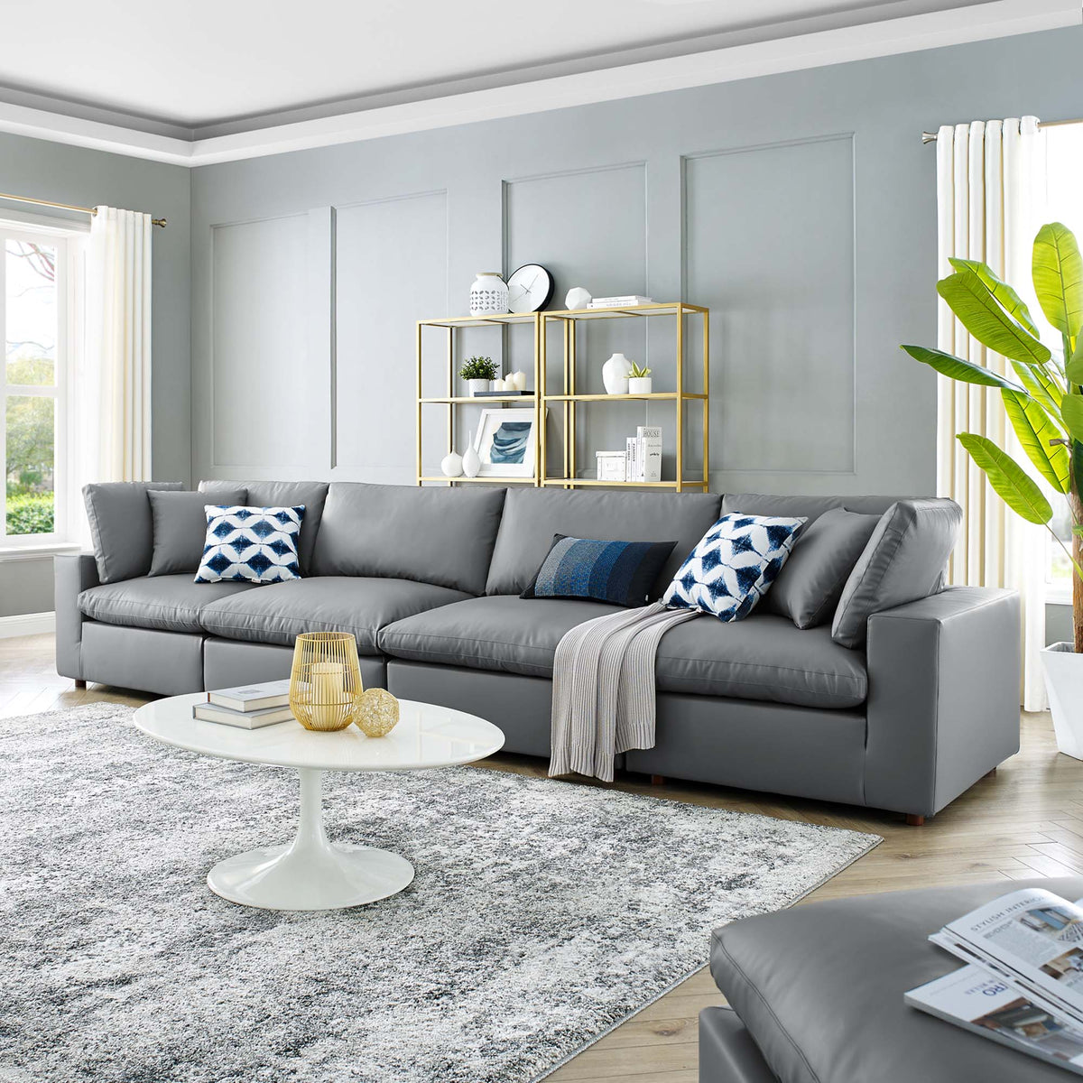 Commix Down Filled Overstuffed Vegan Leather 4-Seater Sofa - view 11