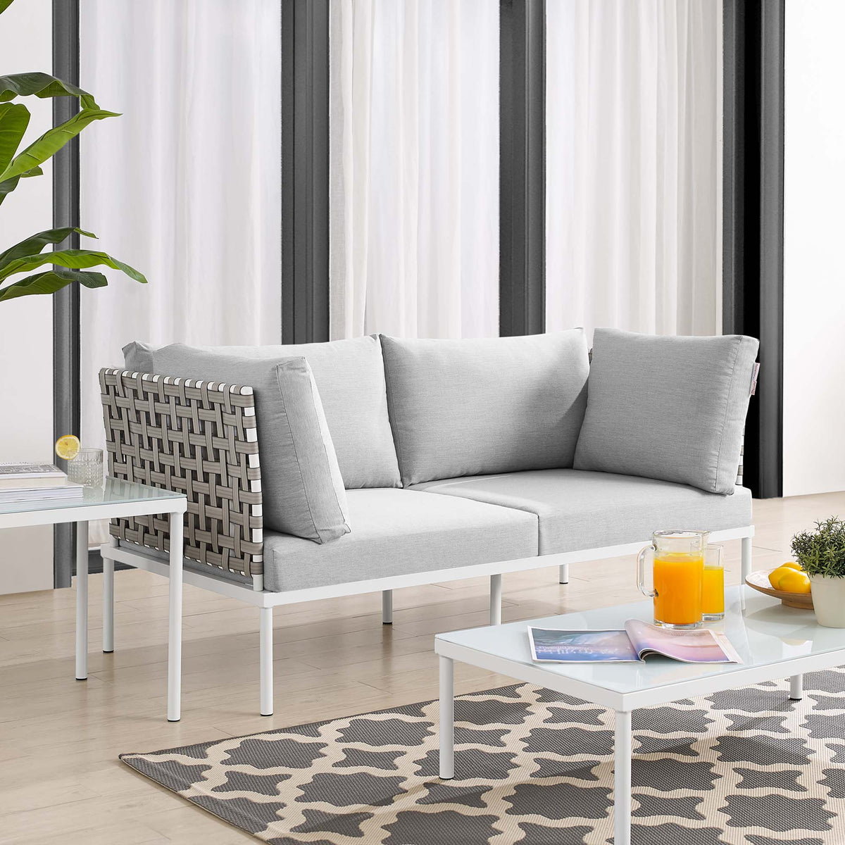Harmony Sunbrella® Basket Weave Outdoor Aluminum Loveseat