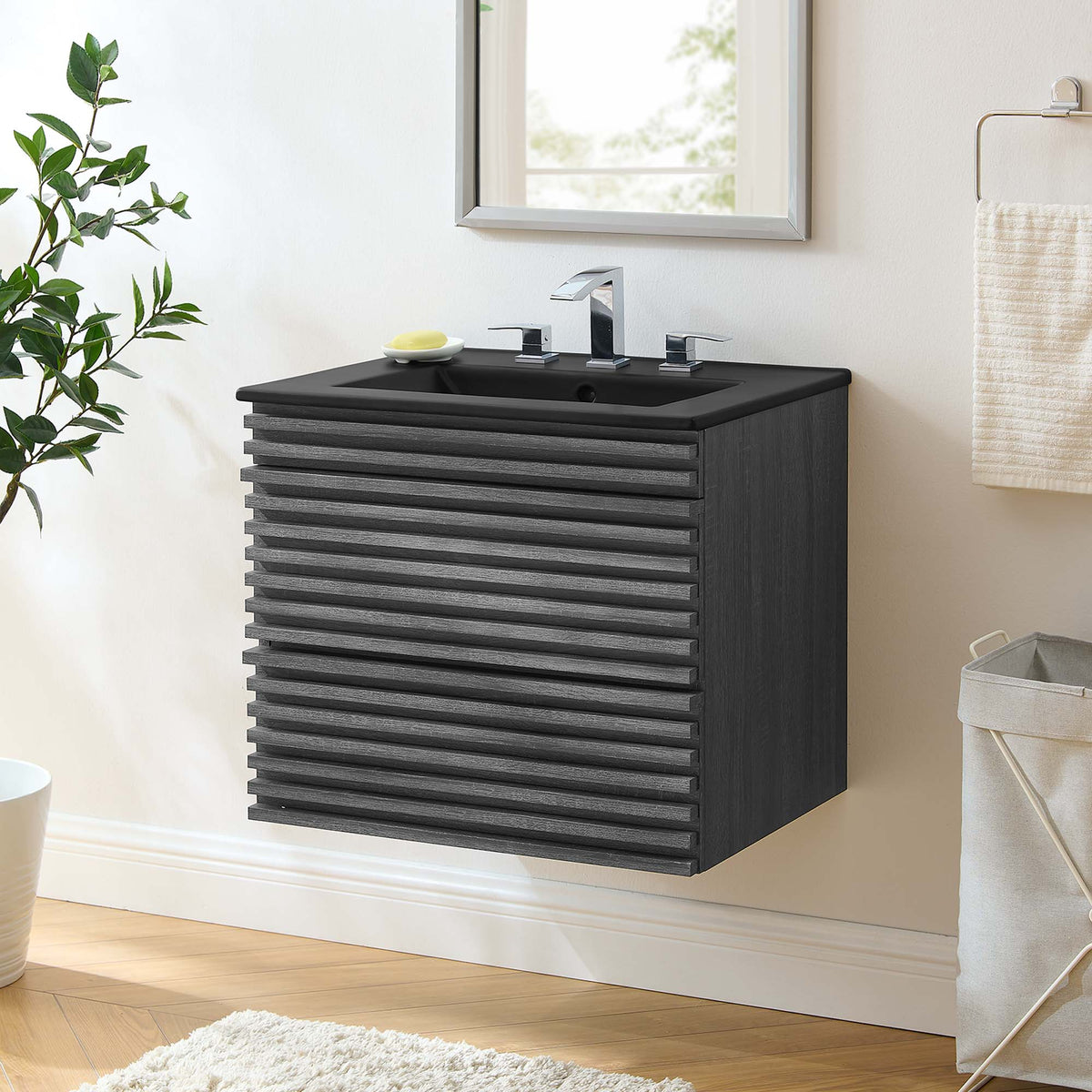 Render Wall-Mount Bathroom Vanity with Black Basin Included