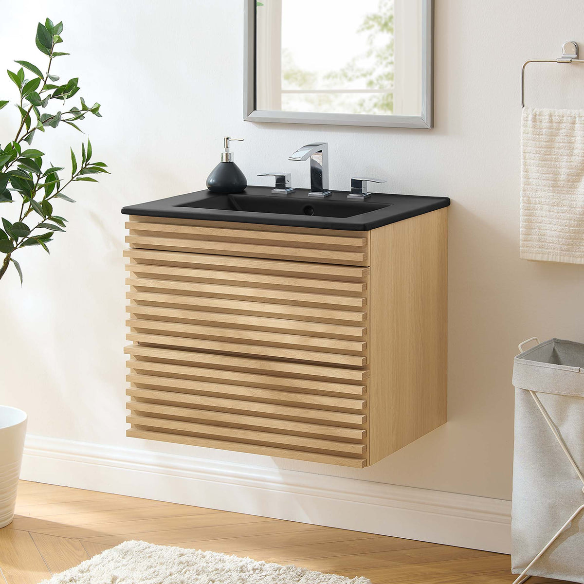 Render Wall-Mount Bathroom Vanity with Black Basin Included
