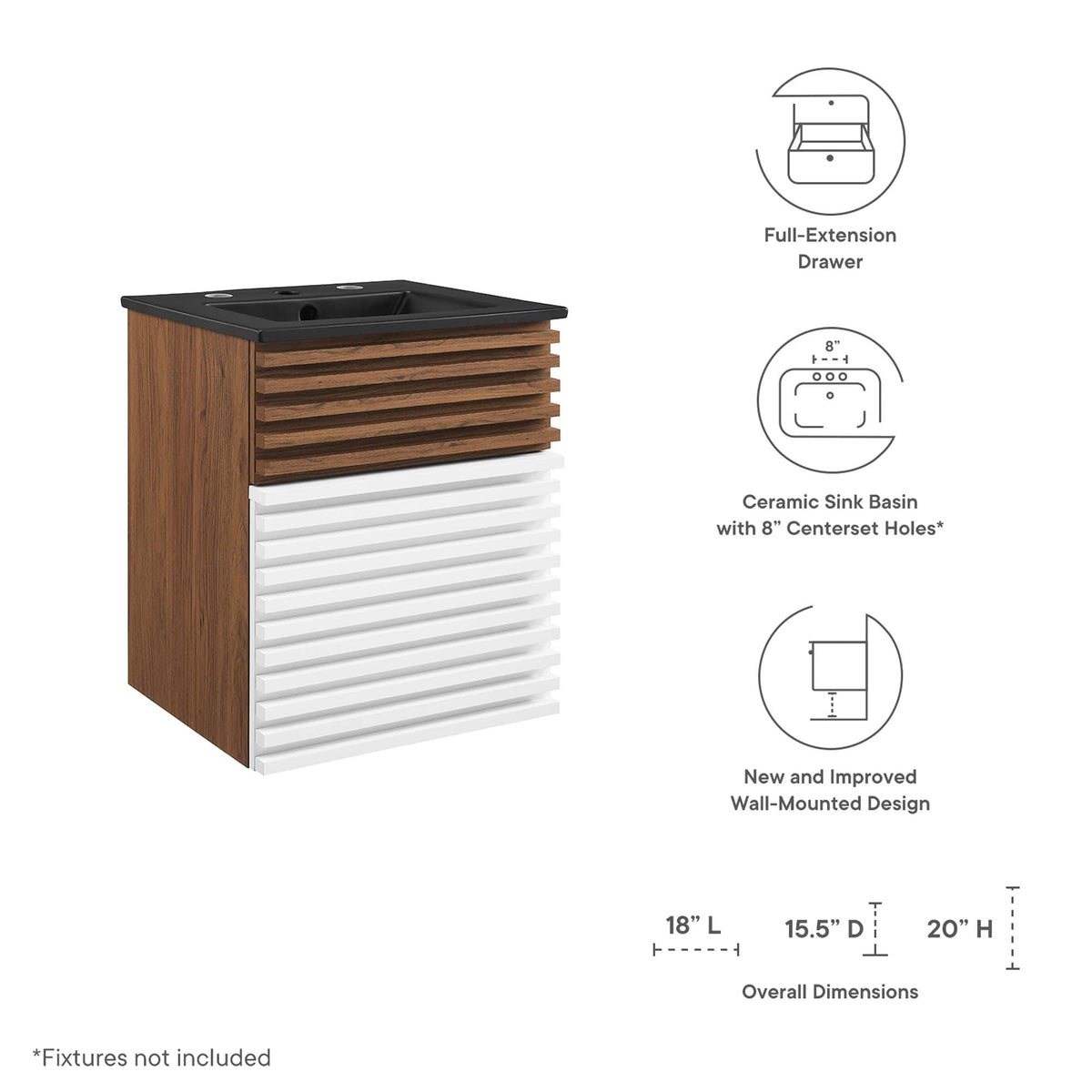 Render Wall-Mount Bathroom Vanity with Black Basin Included